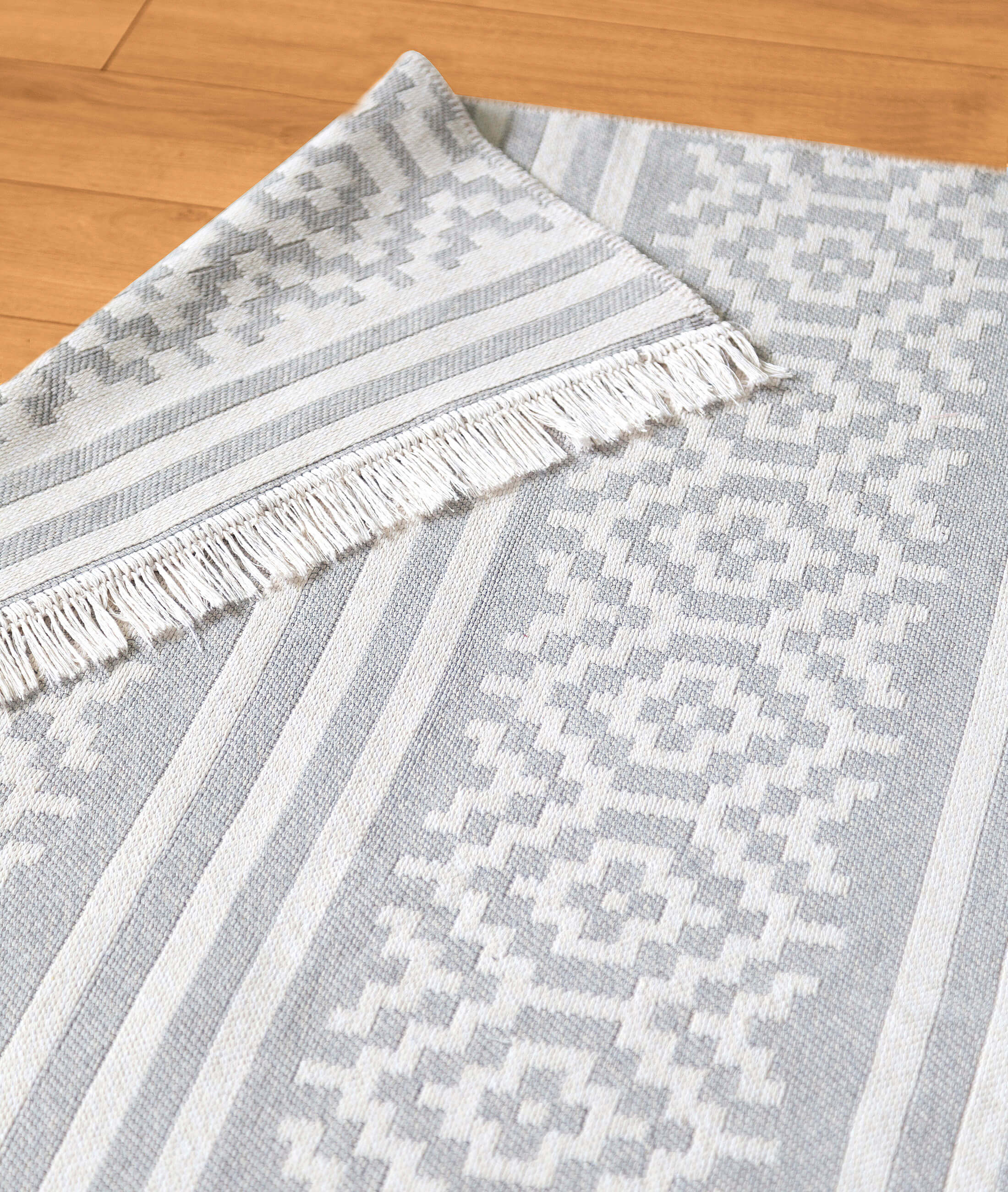 Duo Beyaz Gri Çift Taraflı Yıkanabilir Dokuma Kilim 22996A