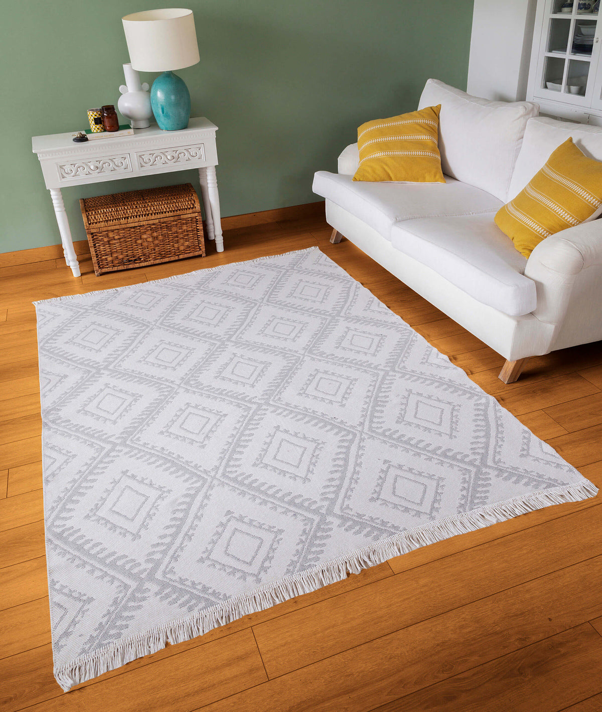 Duo Beyaz Gri Çift Taraflı Yıkanabilir Dokuma Kilim 22997A