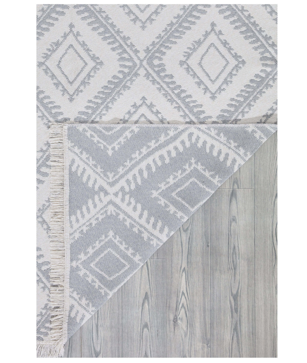 Duo Beyaz Gri Çift Taraflı Yıkanabilir Dokuma Kilim 22997A