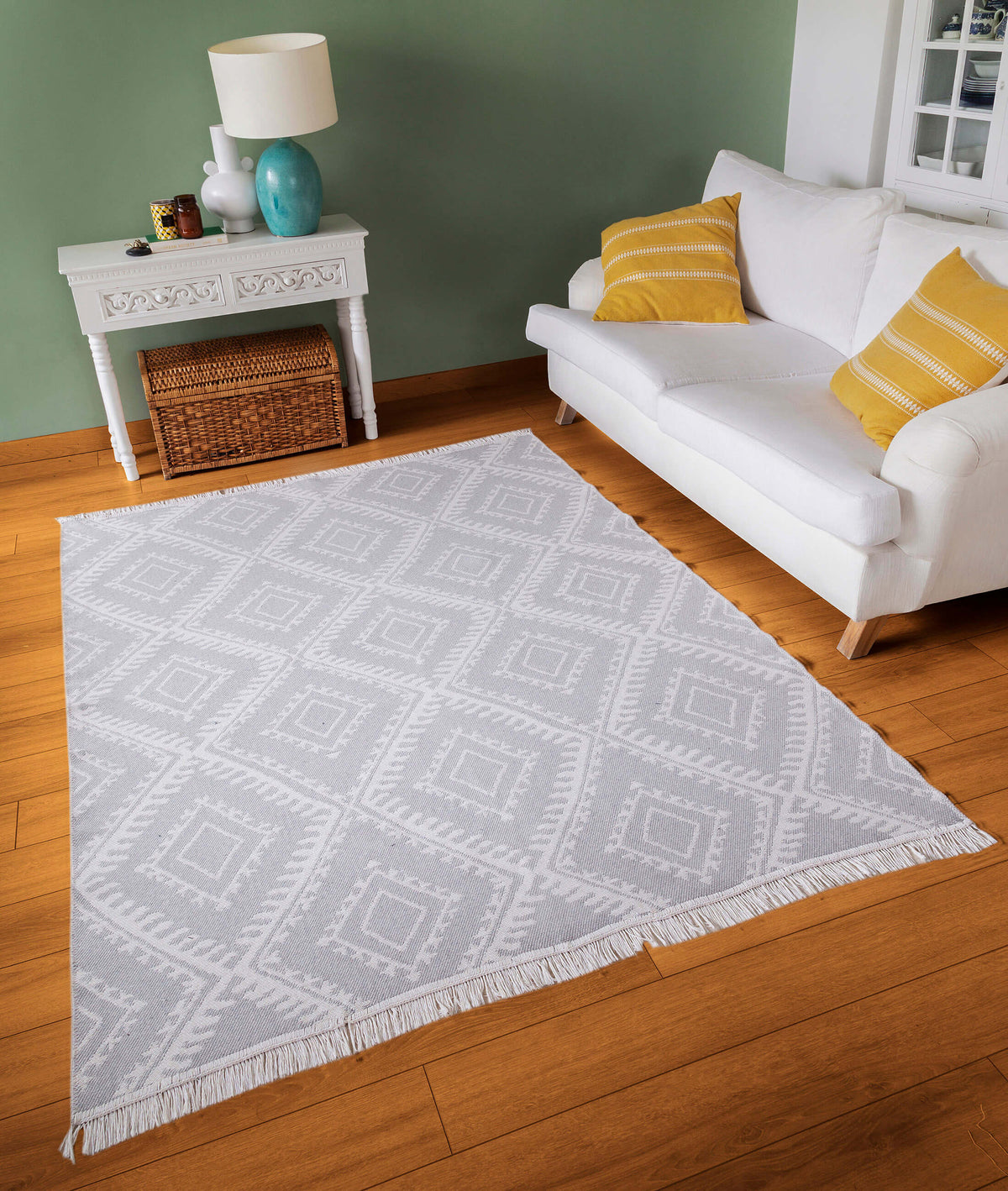 Duo Beyaz Gri Çift Taraflı Yıkanabilir Dokuma Kilim 22997A