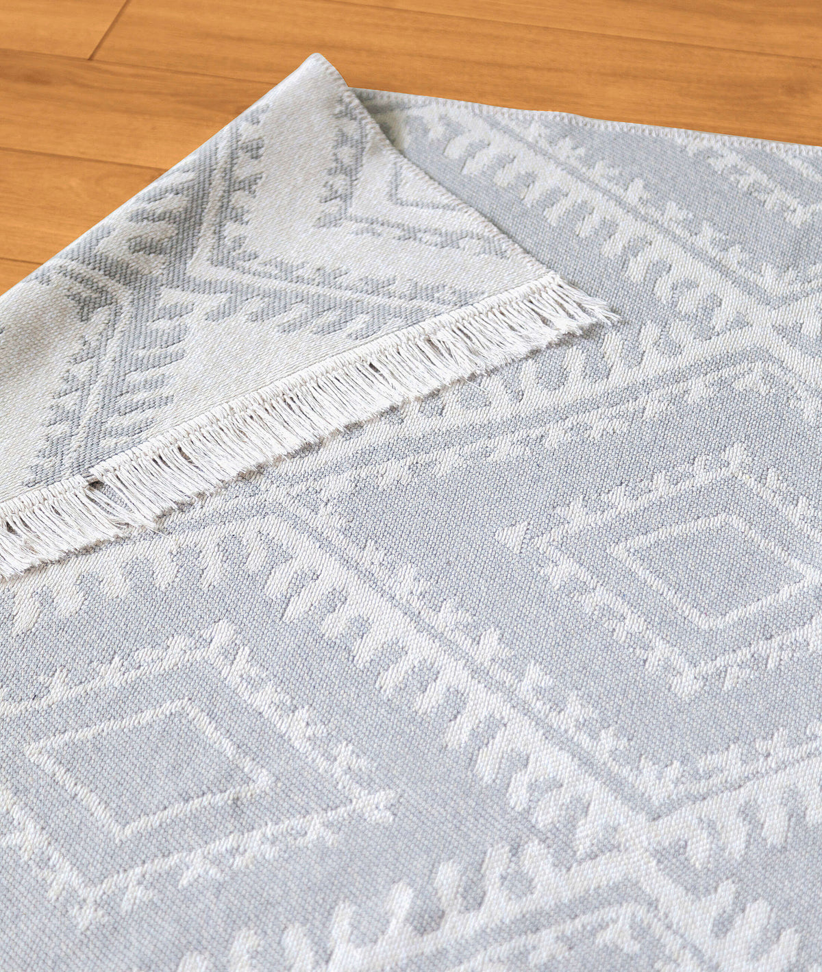 Duo Beyaz Gri Çift Taraflı Yıkanabilir Dokuma Kilim 22997A