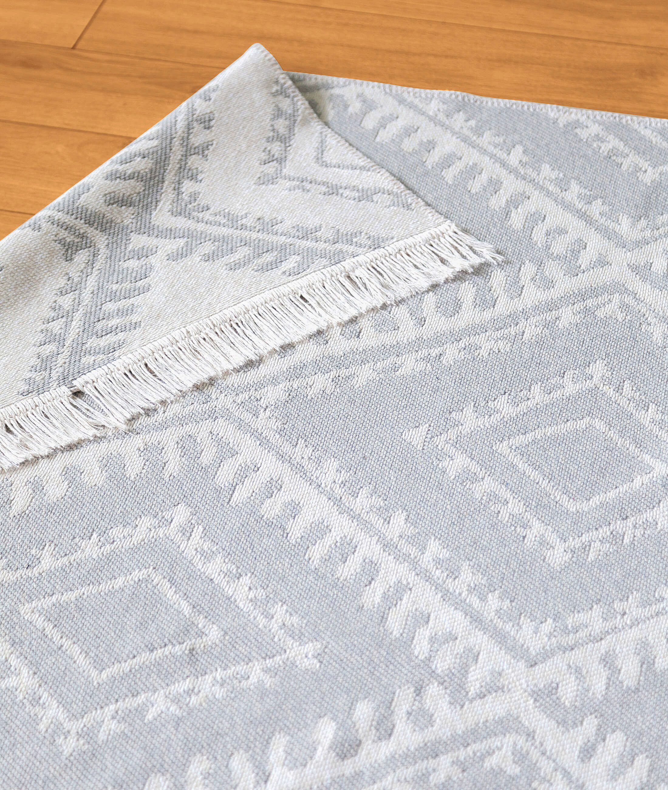 Duo Beyaz Gri Çift Taraflı Yıkanabilir Dokuma Kilim 22997A