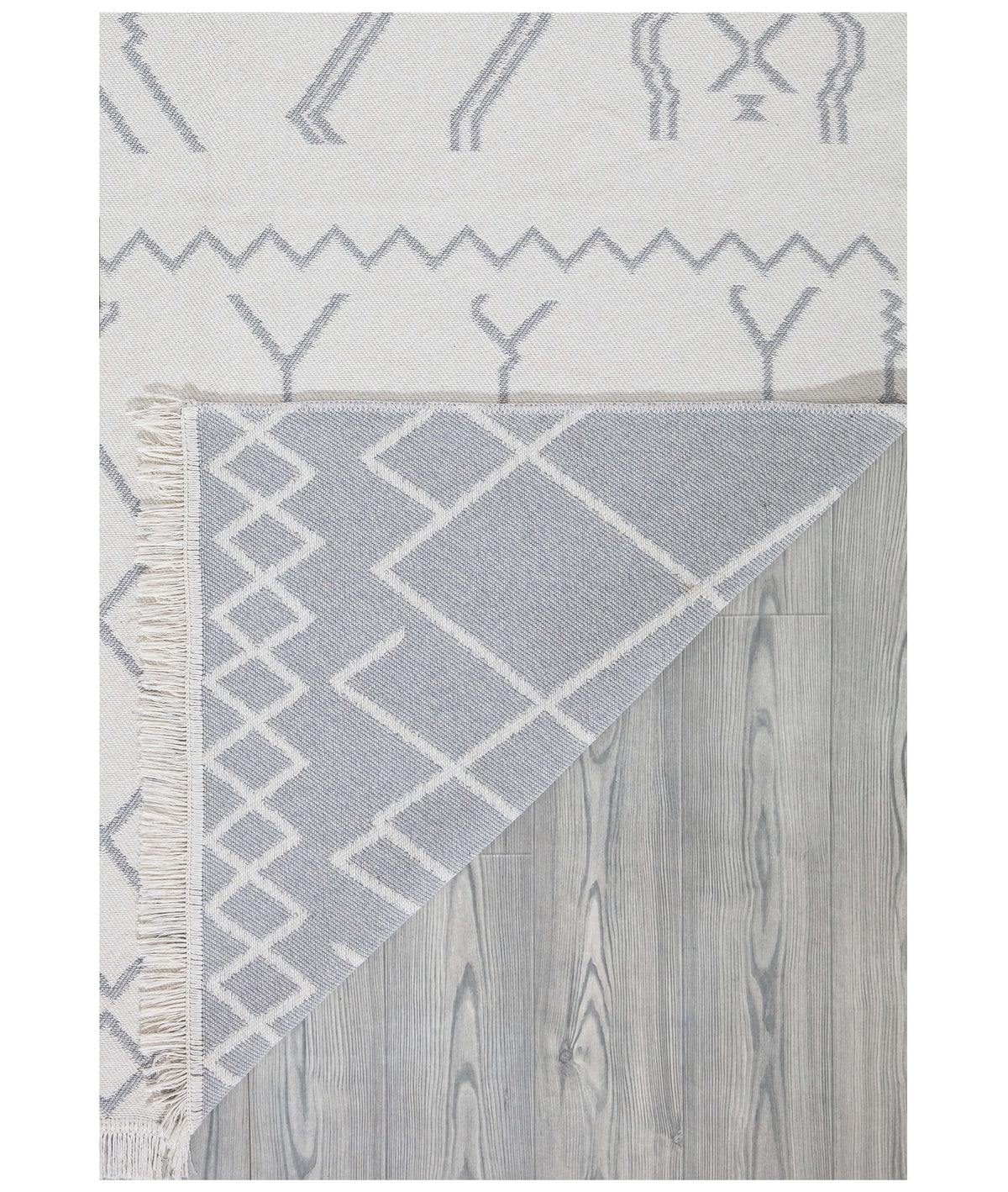 Duo Beyaz Gri Çift Taraflı Yıkanabilir Dokuma Kilim 23001A