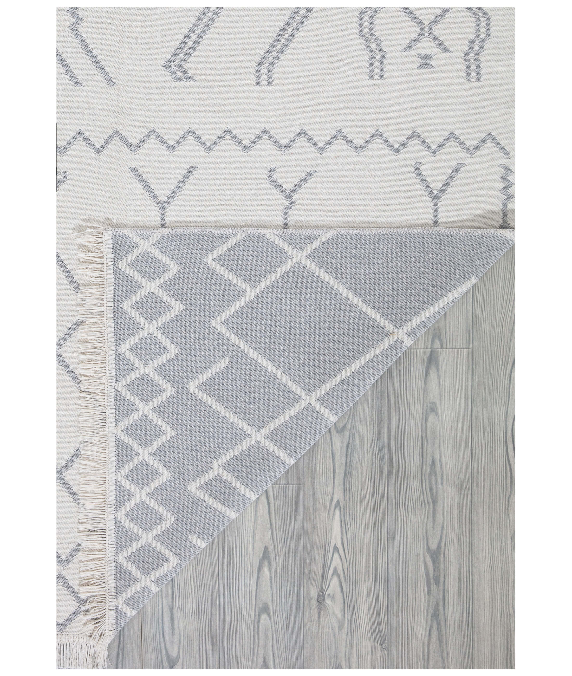 Duo Beyaz Gri Çift Taraflı Yıkanabilir Dokuma Kilim 23001A