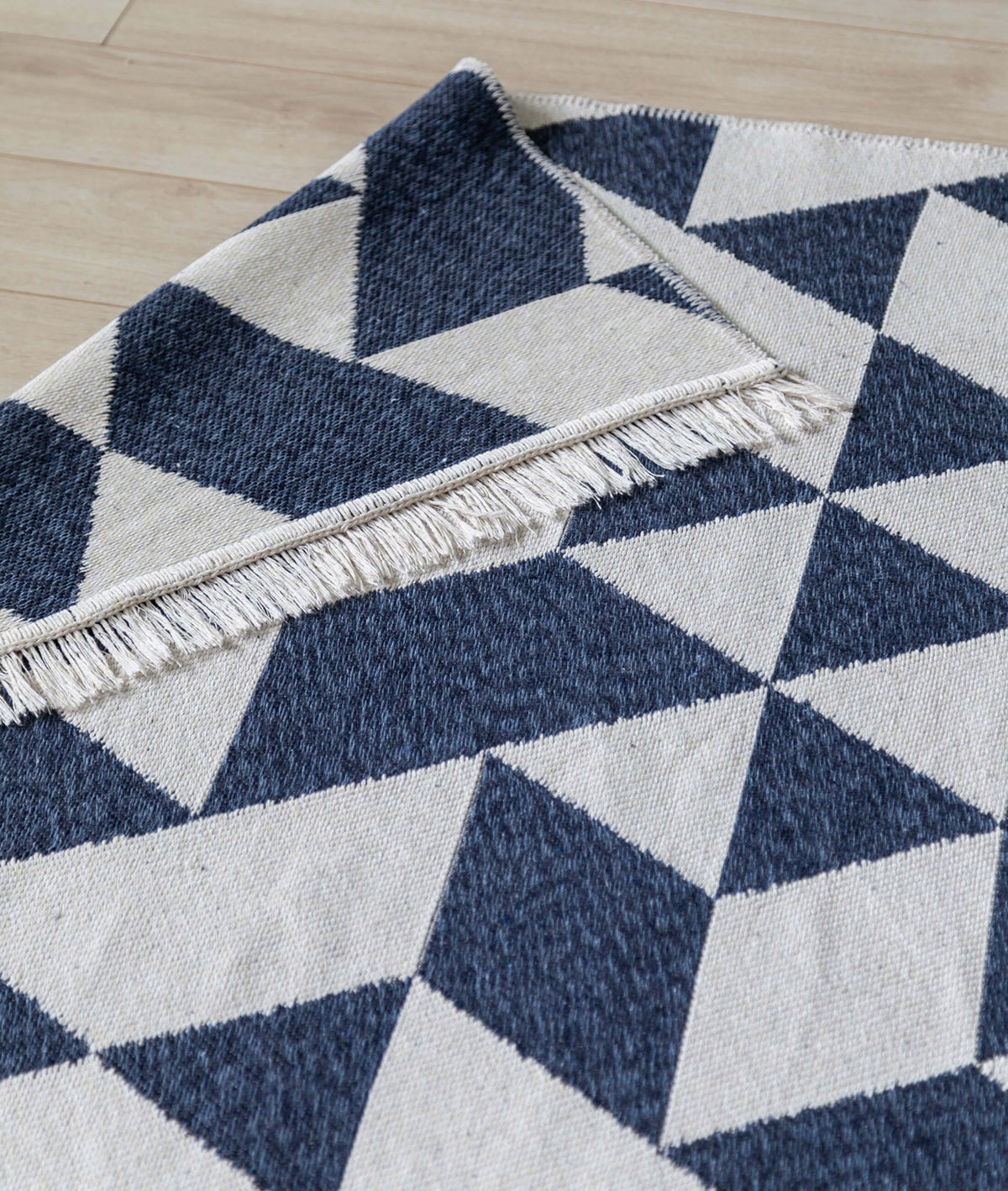 Duo Beyaz Mavi Çift Taraflı Yıkanabilir Dokuma Kilim 22992A