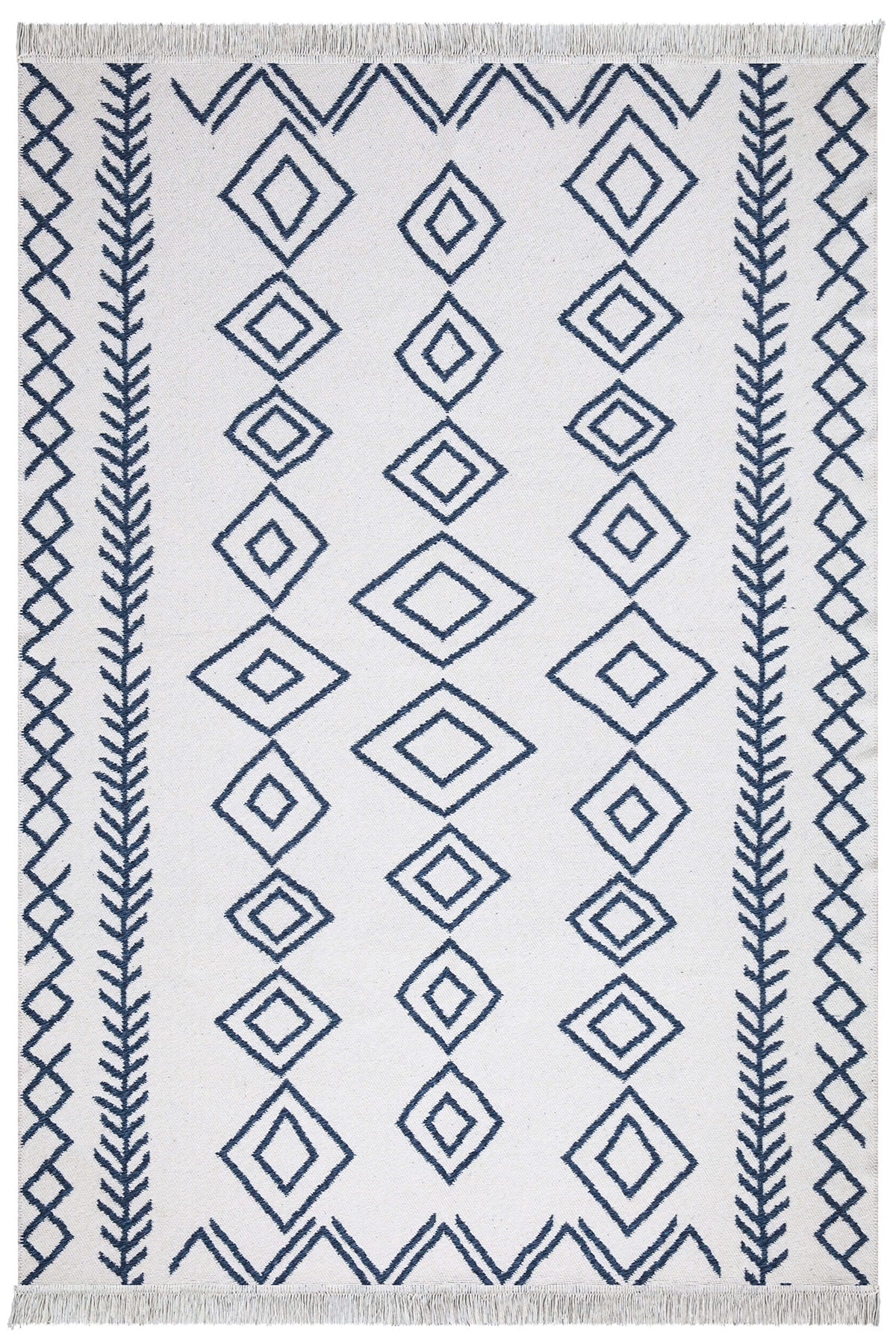 Duo Beyaz Mavi Çift Taraflı Yıkanabilir Dokuma Kilim 23000A