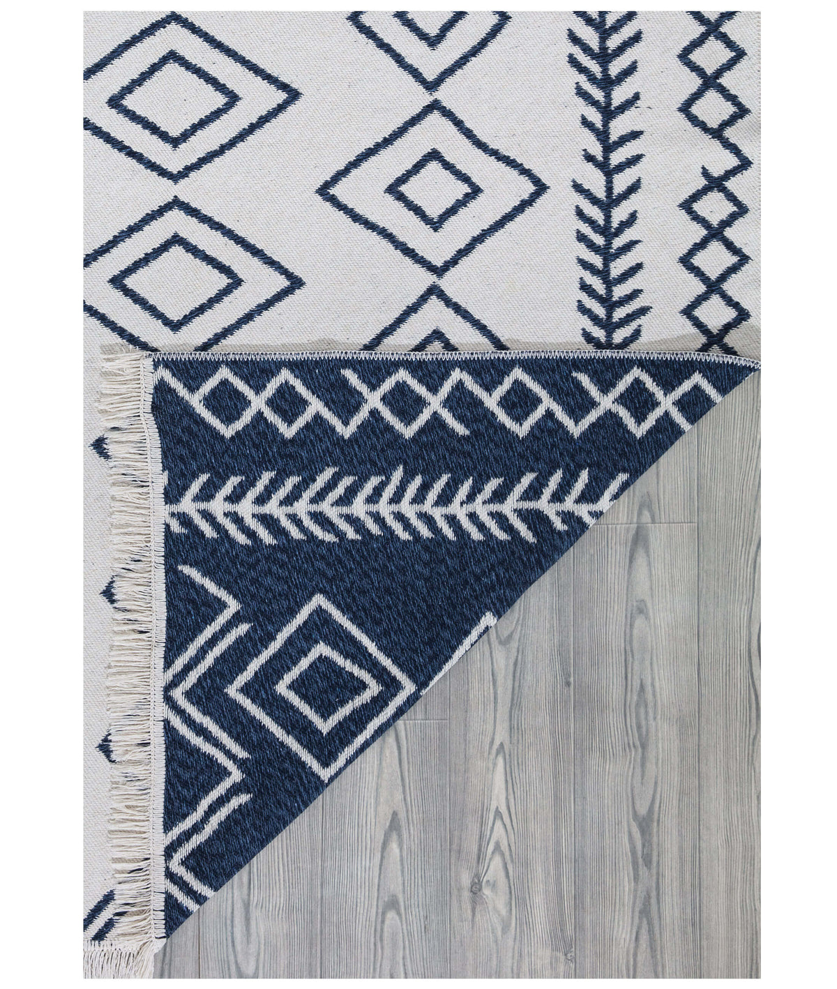 Duo Beyaz Mavi Çift Taraflı Yıkanabilir Dokuma Kilim 23000A