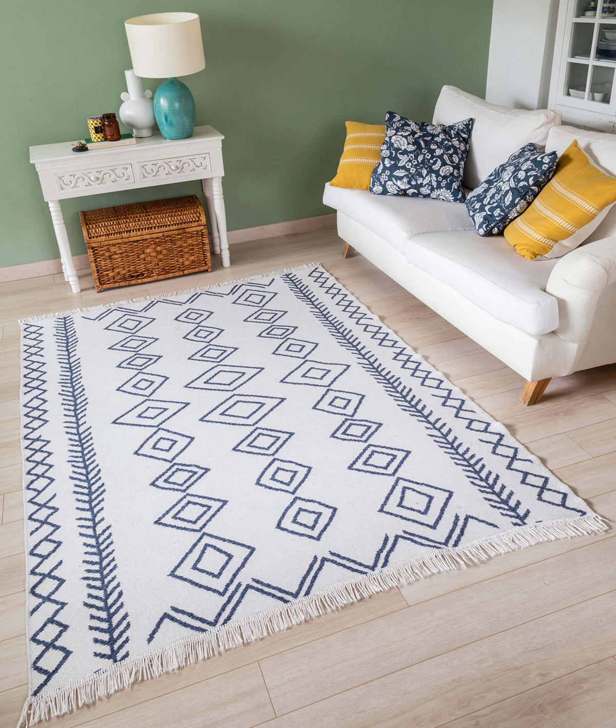 Duo Beyaz Mavi Çift Taraflı Yıkanabilir Dokuma Kilim 23000A