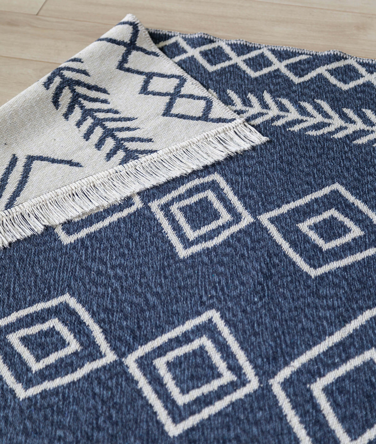 Duo Beyaz Mavi Çift Taraflı Yıkanabilir Dokuma Kilim 23000A