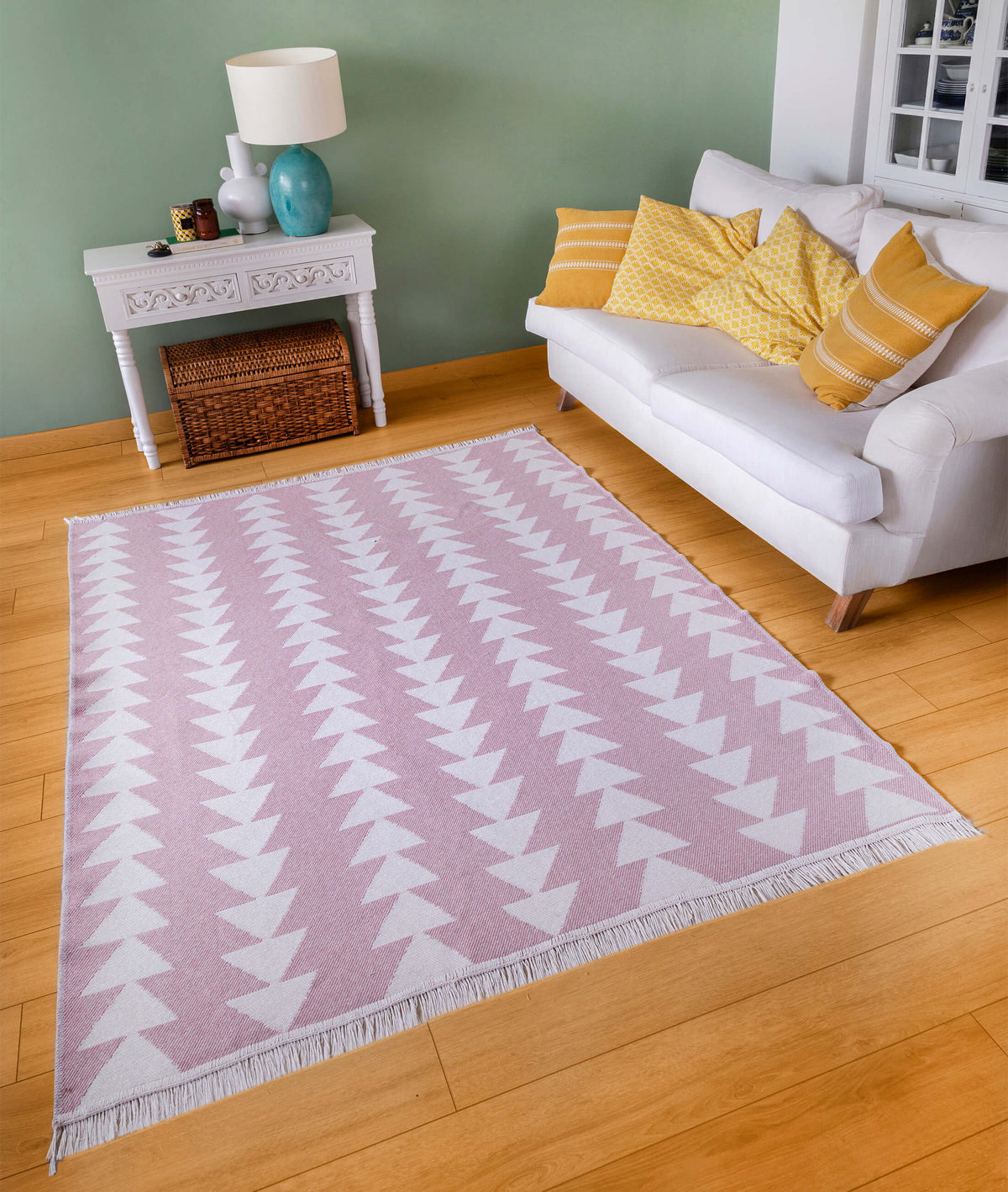 Duo Beyaz Pembe Çift Taraflı Yıkanabilir Dokuma Kilim 22994A