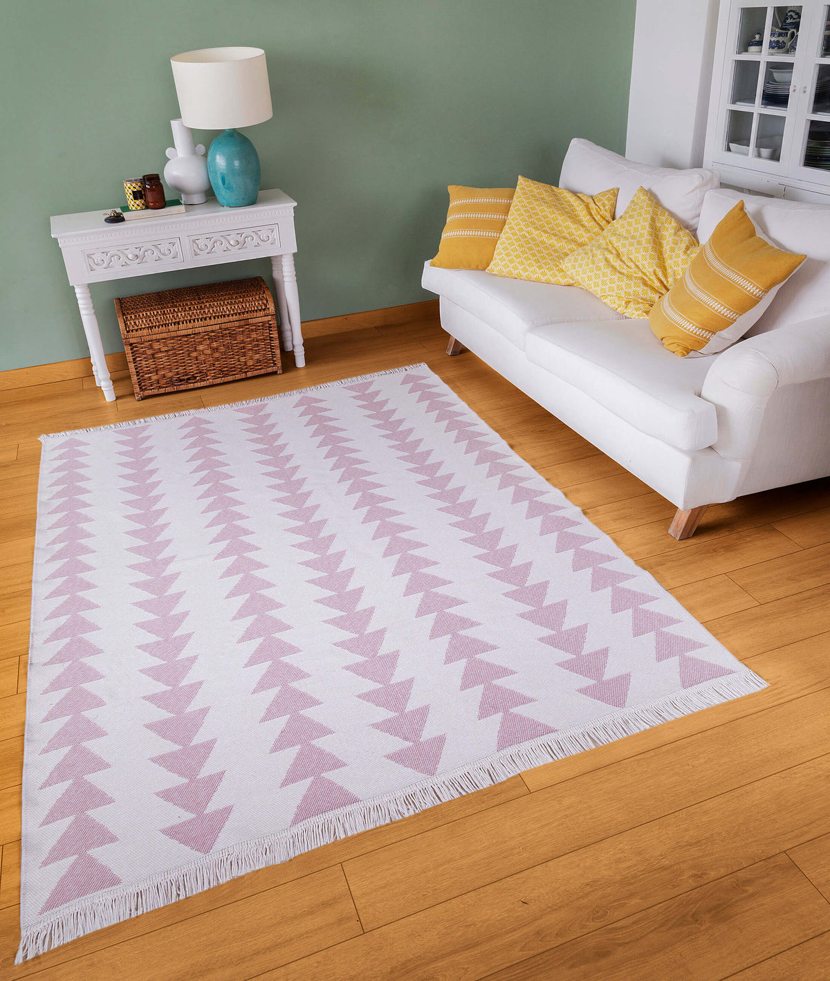 Duo Beyaz Pembe Çift Taraflı Yıkanabilir Dokuma Kilim 22994A