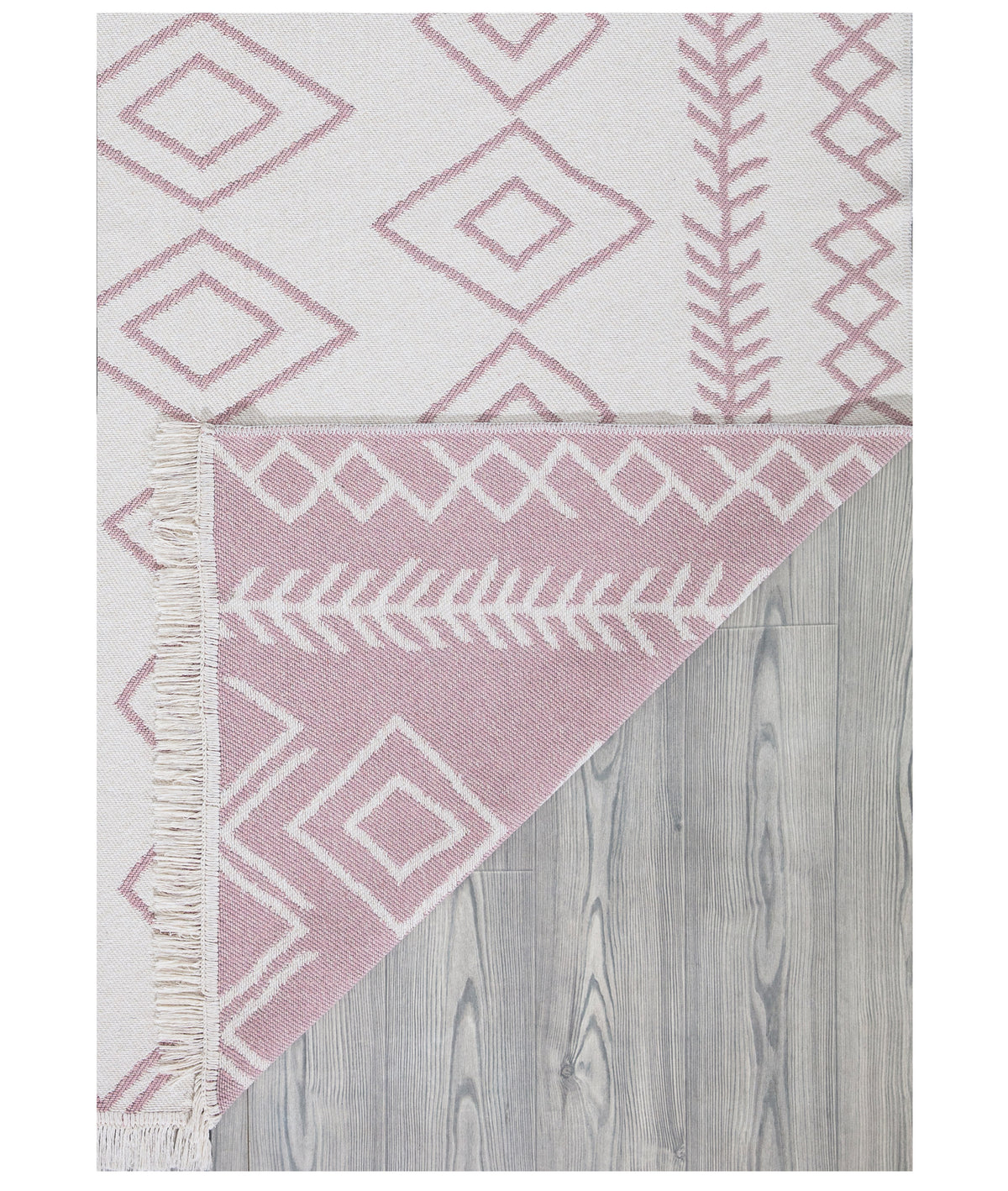 Duo Beyaz Pembe Çift Taraflı Yıkanabilir Dokuma Kilim 23000A