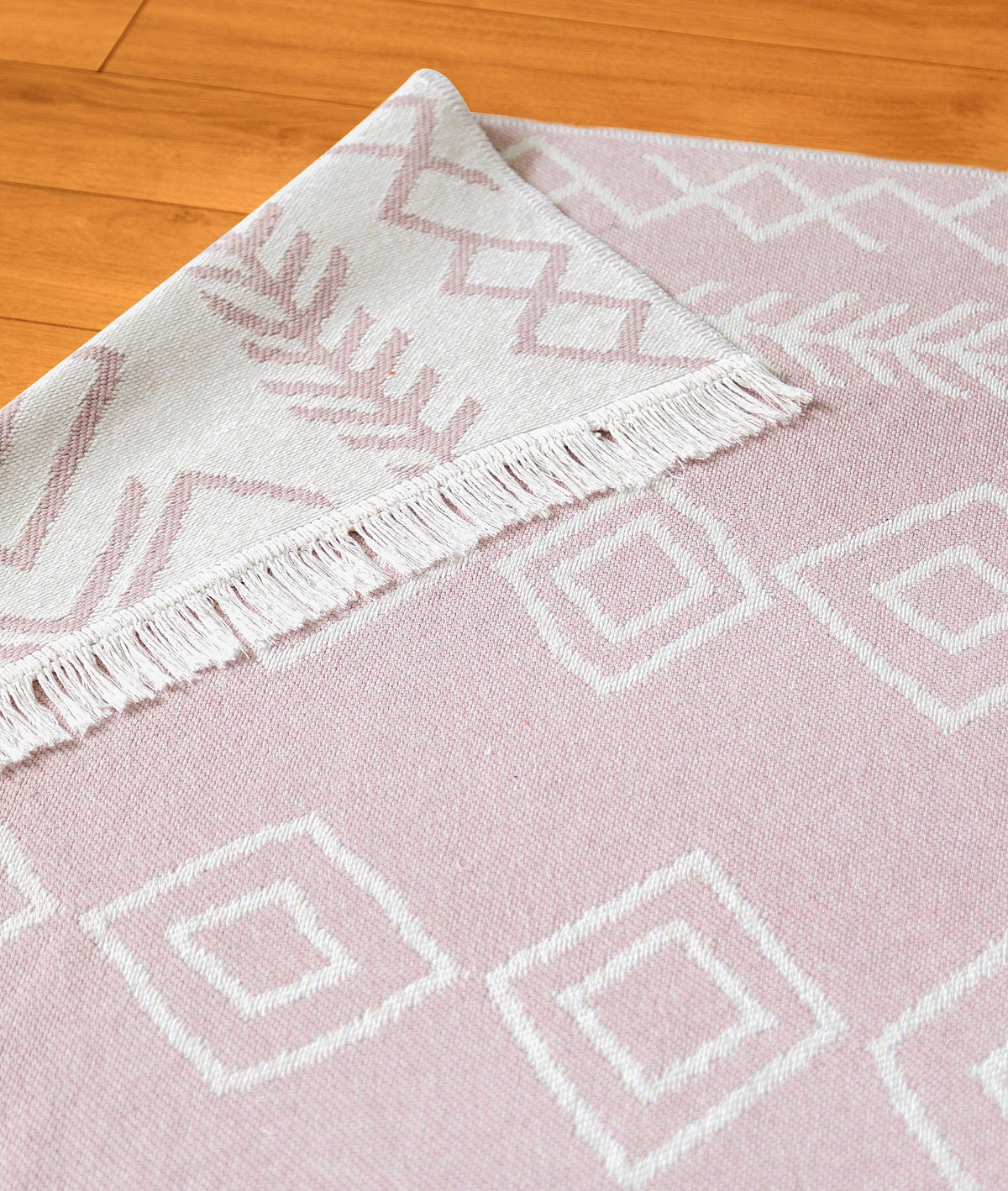 Duo Beyaz Pembe Çift Taraflı Yıkanabilir Dokuma Kilim 23000A