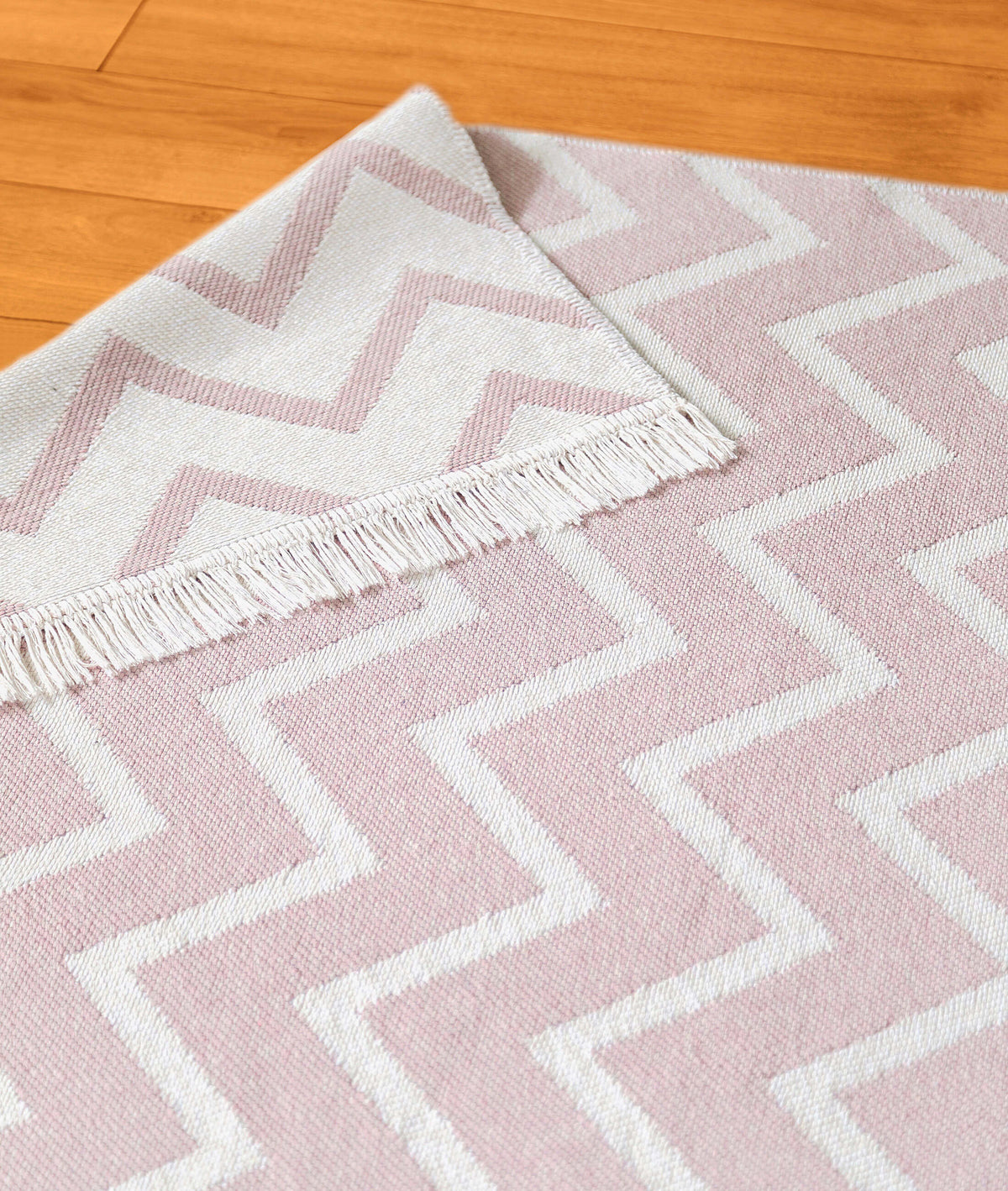 Duo Beyaz Pembe Çift Taraflı Yıkanabilir Dokuma Kilim 23002A