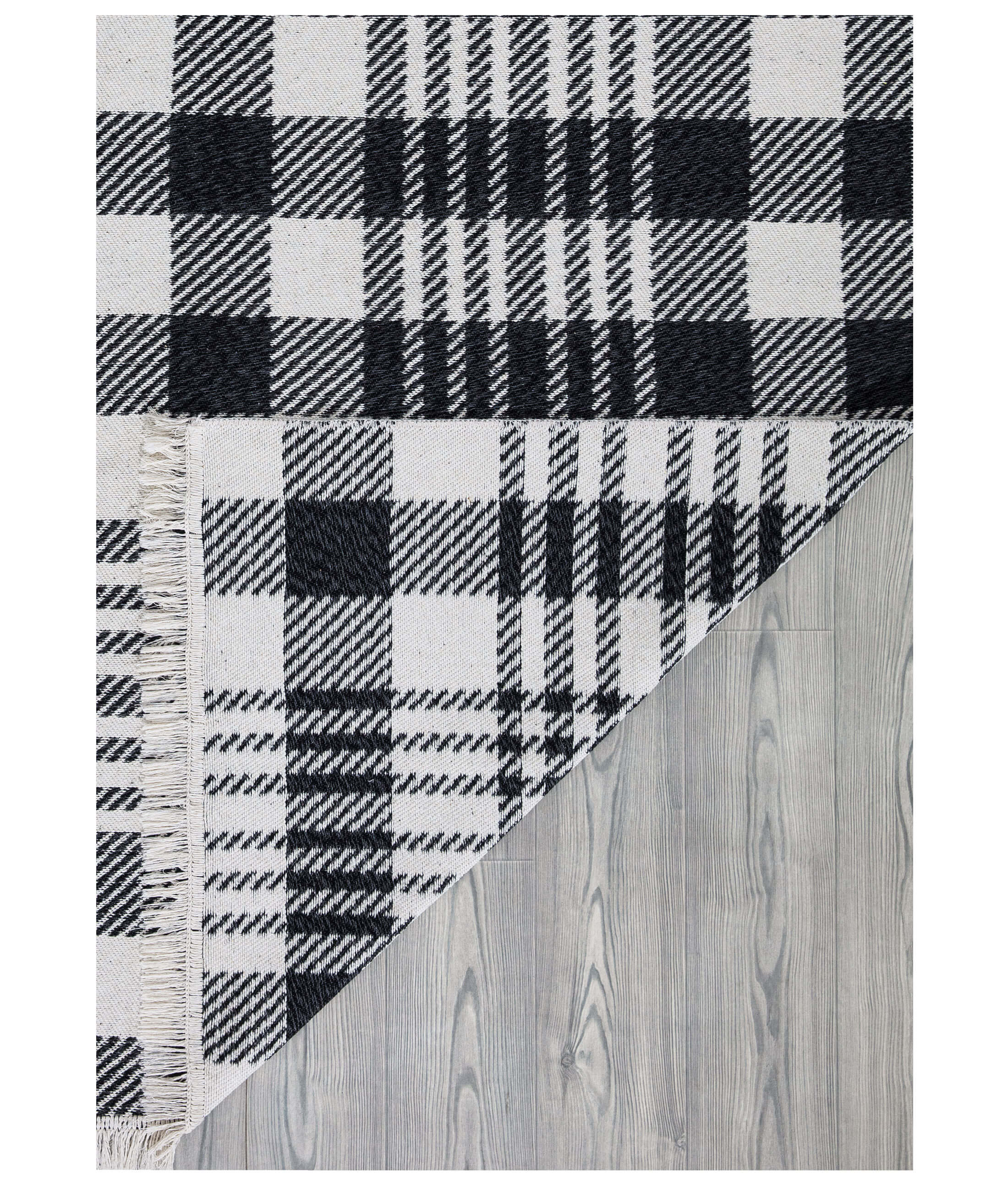 Duo Beyaz Siyah Çift Taraflı Yıkanabilir Dokuma Kilim 22991A