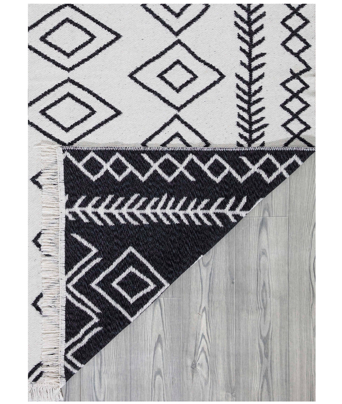 Duo Beyaz Siyah Çift Taraflı Yıkanabilir Dokuma Kilim 23000A