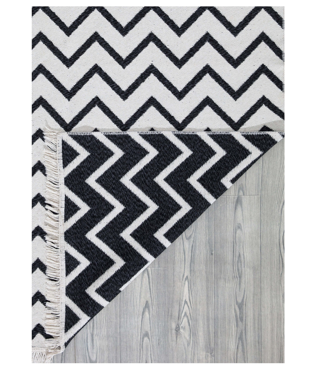 Duo Beyaz Siyah Çift Taraflı Yıkanabilir Dokuma Kilim 23002A