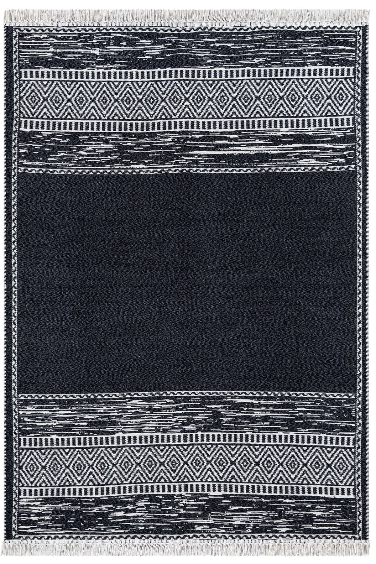 Duo Beyaz Siyah Çift Taraflı Yıkanabilir Dokuma Kilim 23003A