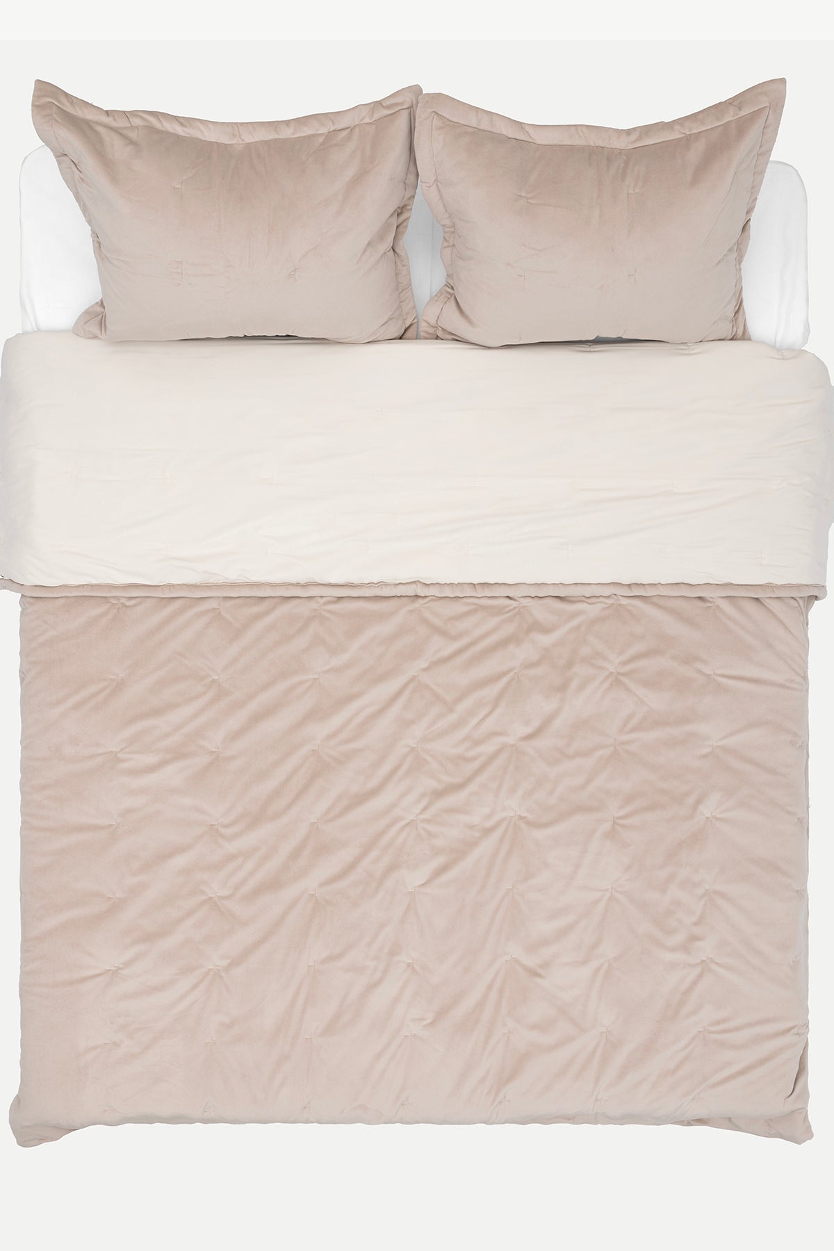 Elit Bej Kadife Çift Kişilik Yatak Örtüsü 230x250 2 Yastık 50x70 5023