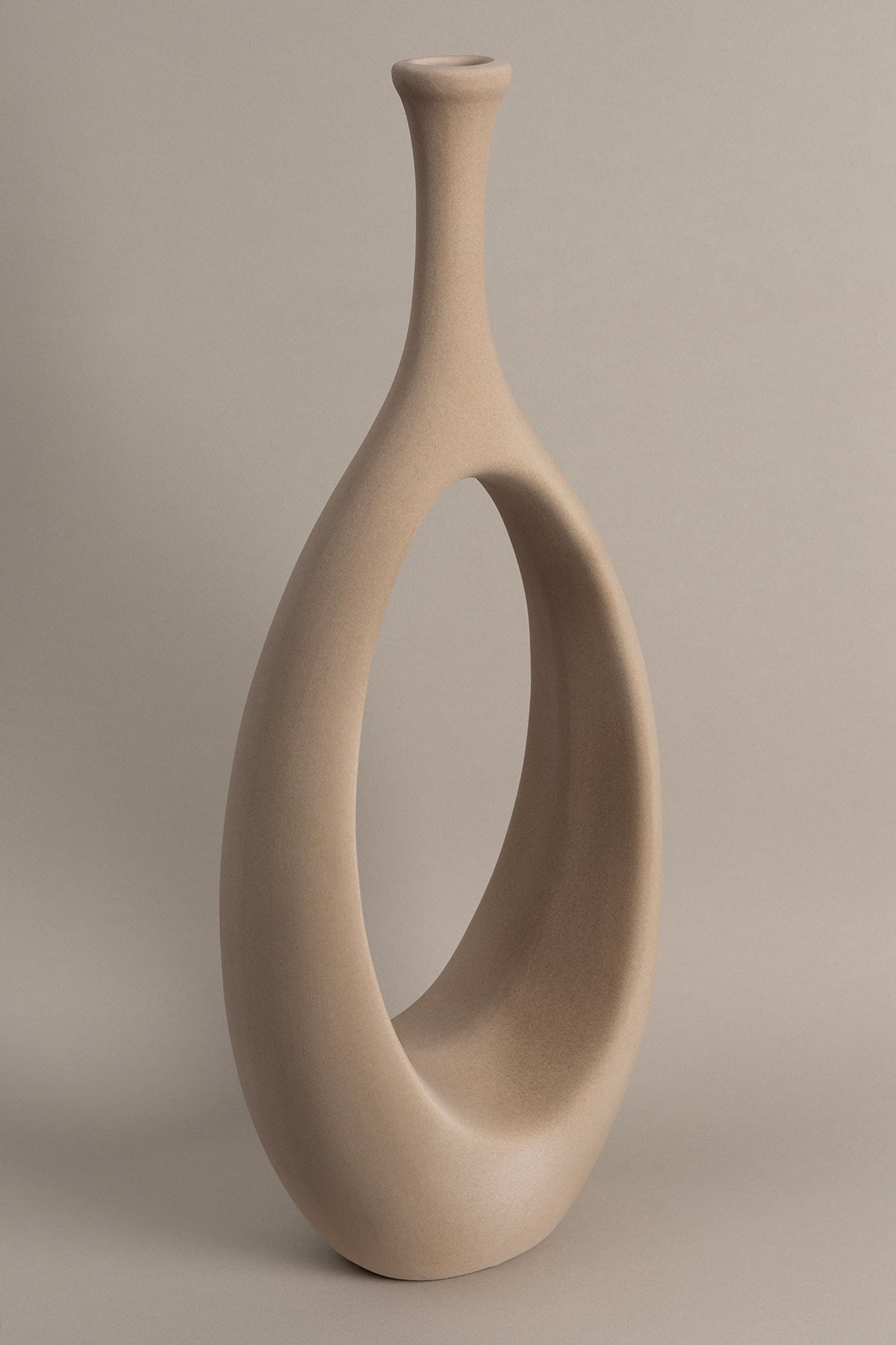Gracil Özel Taş Doku Vizon İskandinav Seramik Vazo 20x5x55cm 6268