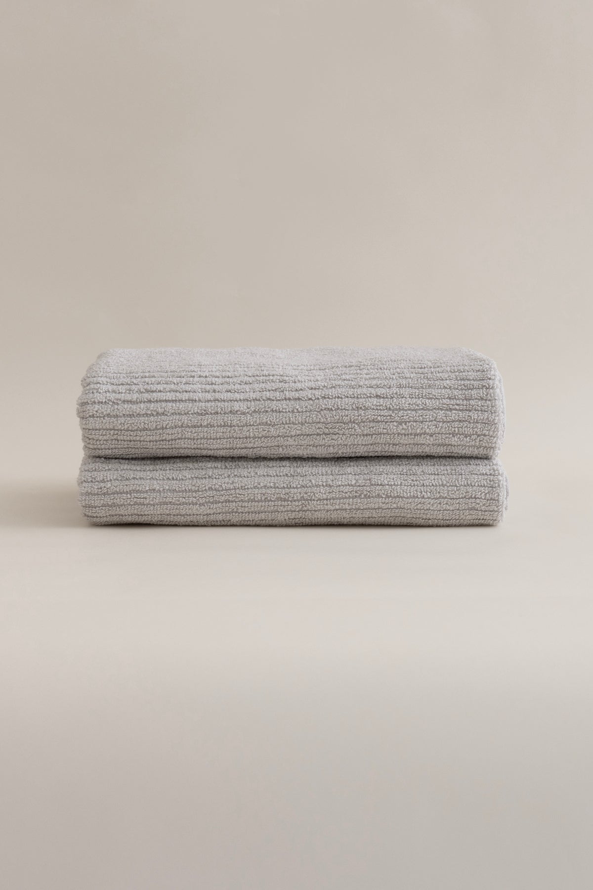 Ivory Gri Fitilli Mikro Fiber %100 Pamuk 2'Li Banyo Havlusu Seti 50 X 90 - 70 X 140 1126A