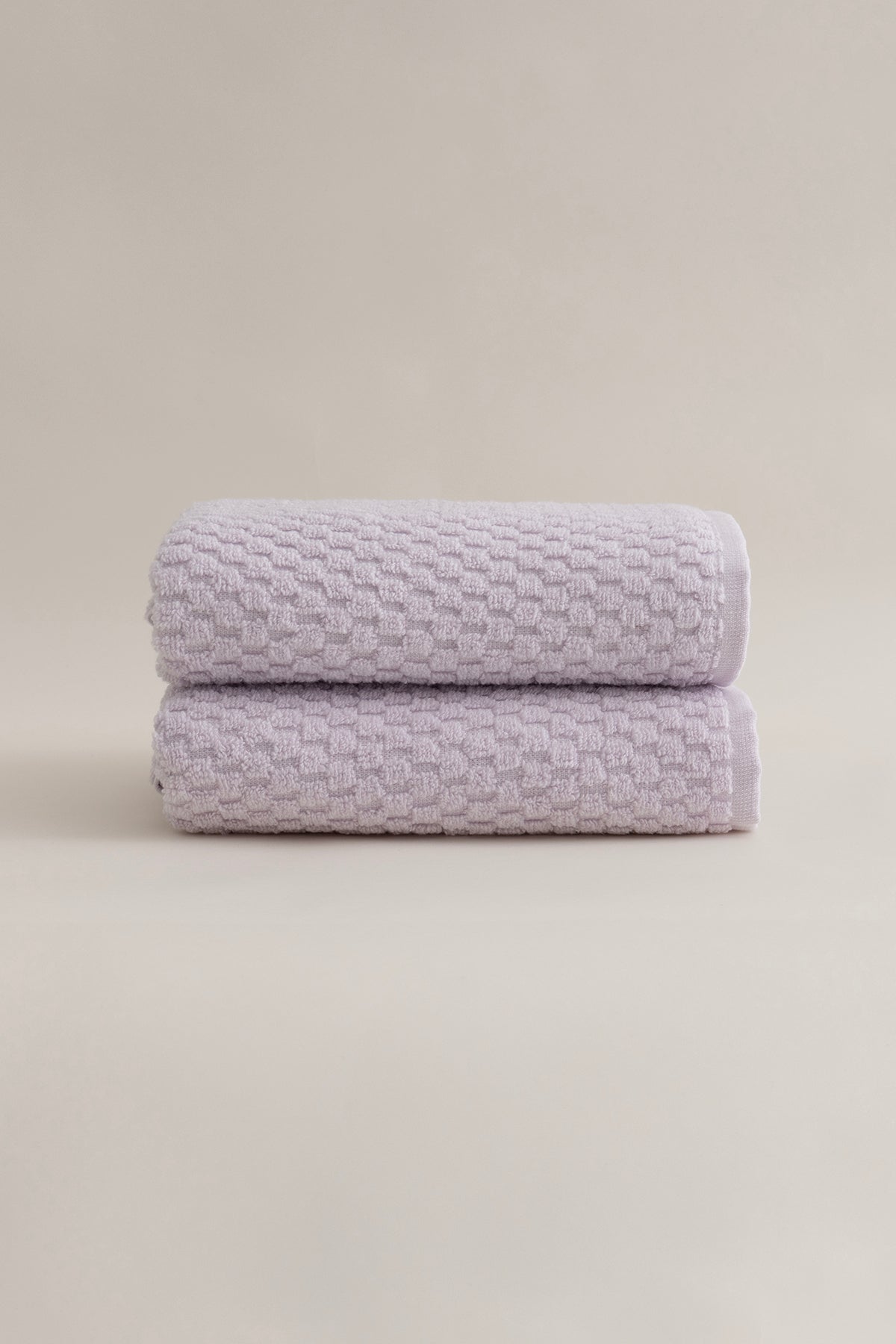 Ivory Lila Kabartma Dokulu Mikro Fiber %100 Pamuk 2'Li Banyo Havlusu Seti 50 X 90 - 70 X 140 1117A