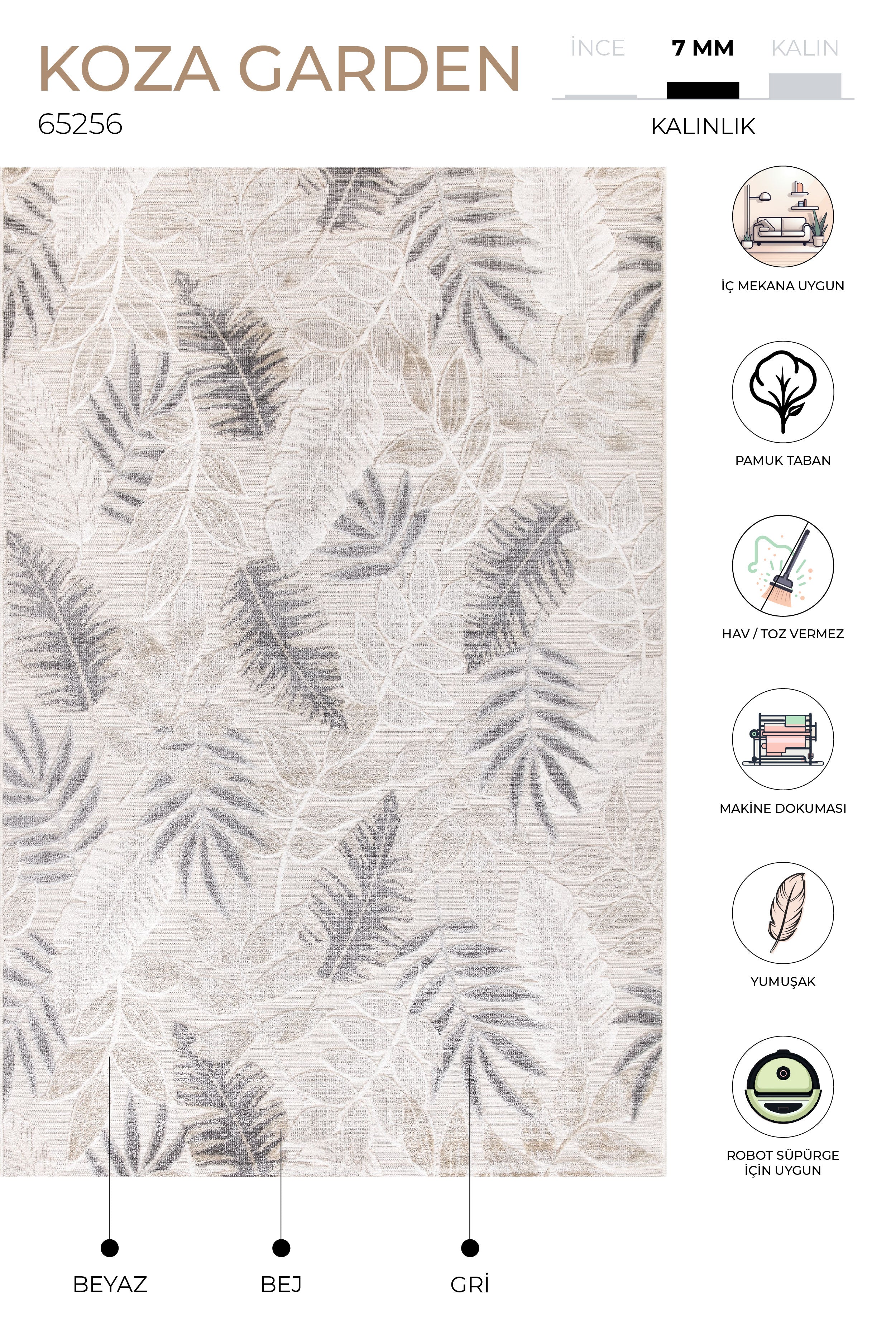 Koza Garden Gri Halı Kilim Balkon Teras Bahçe Salon Koridor Makine Halısı 65256