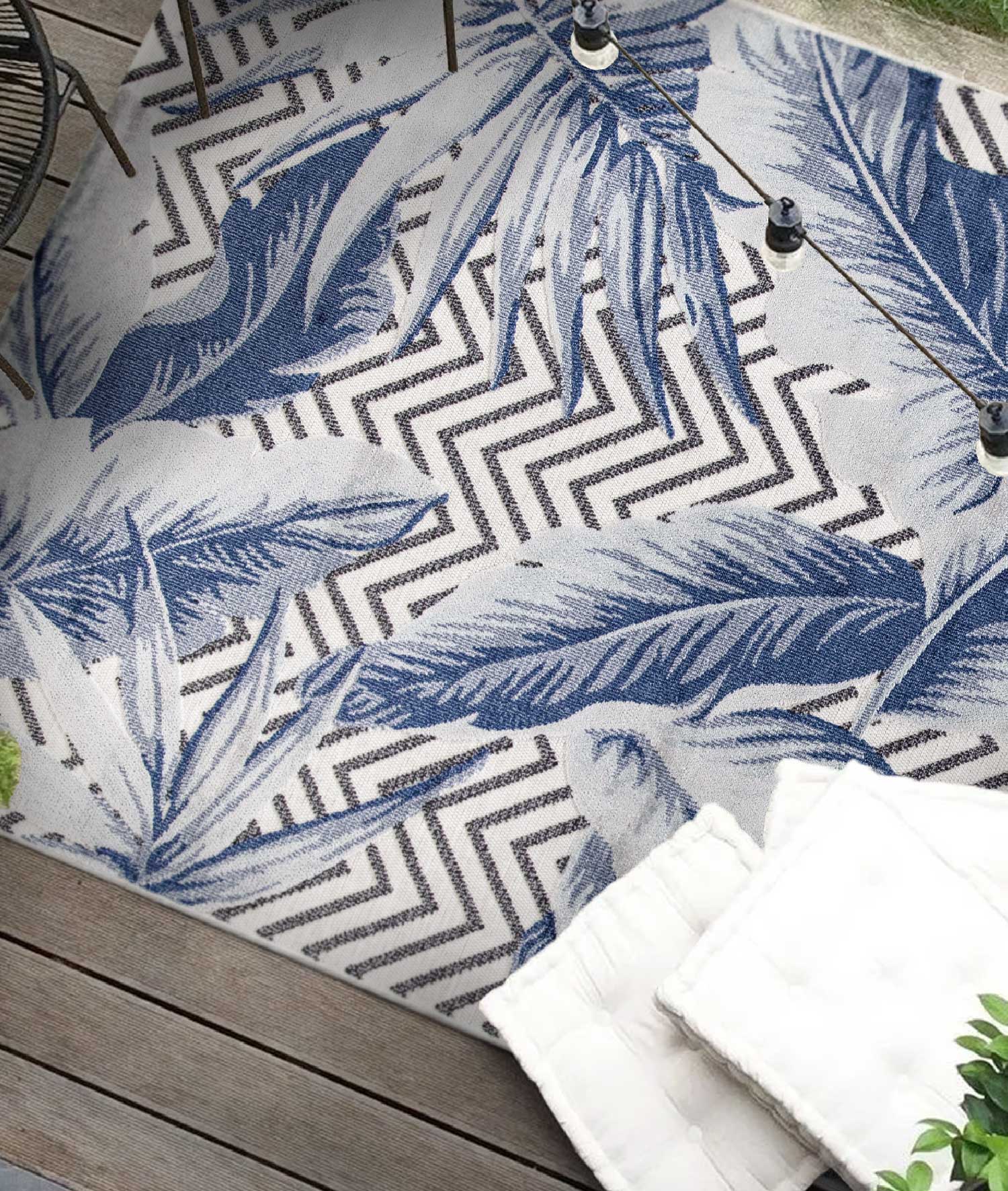 Koza Garden Mavi Halı Kilim Balkon Teras Bahçe Salon Koridor Makine Halısı 65242