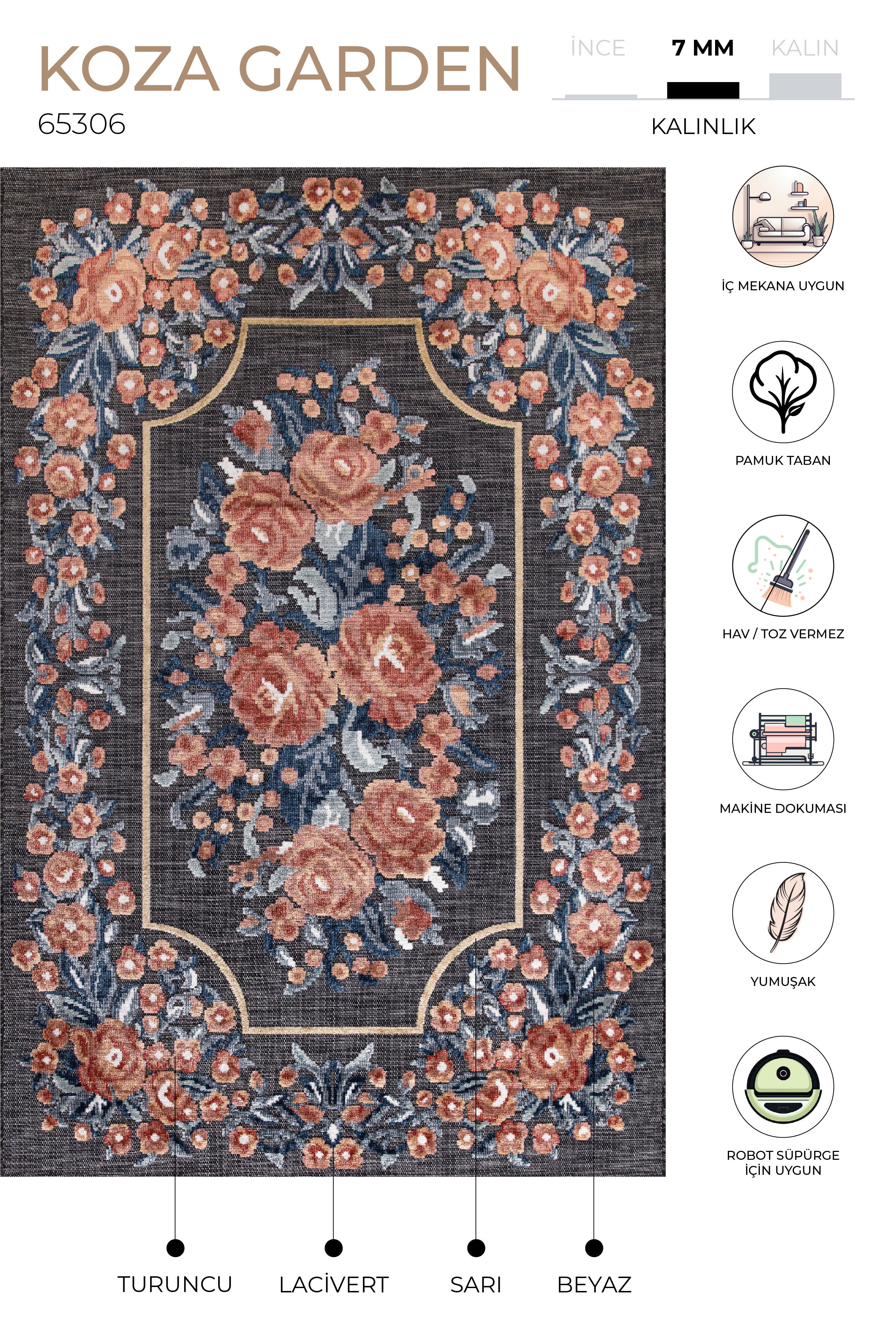 Koza Garden Multi Halı Kilim Balkon Teras Bahçe Salon Koridor Makine Halısı 65306