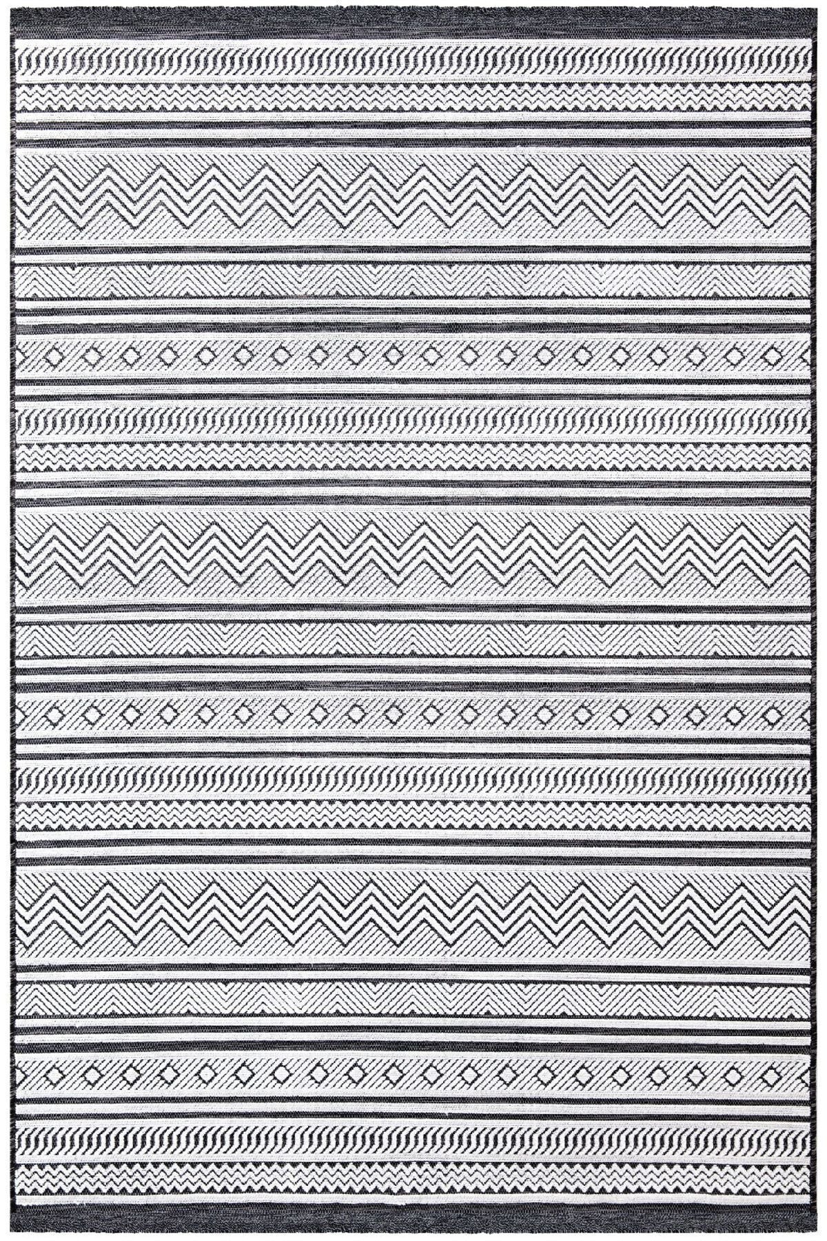 Koza Meridyen Siyah Halı Kilim Balkon Teras Bahçe Salon Koridor Makine Halısı 65294