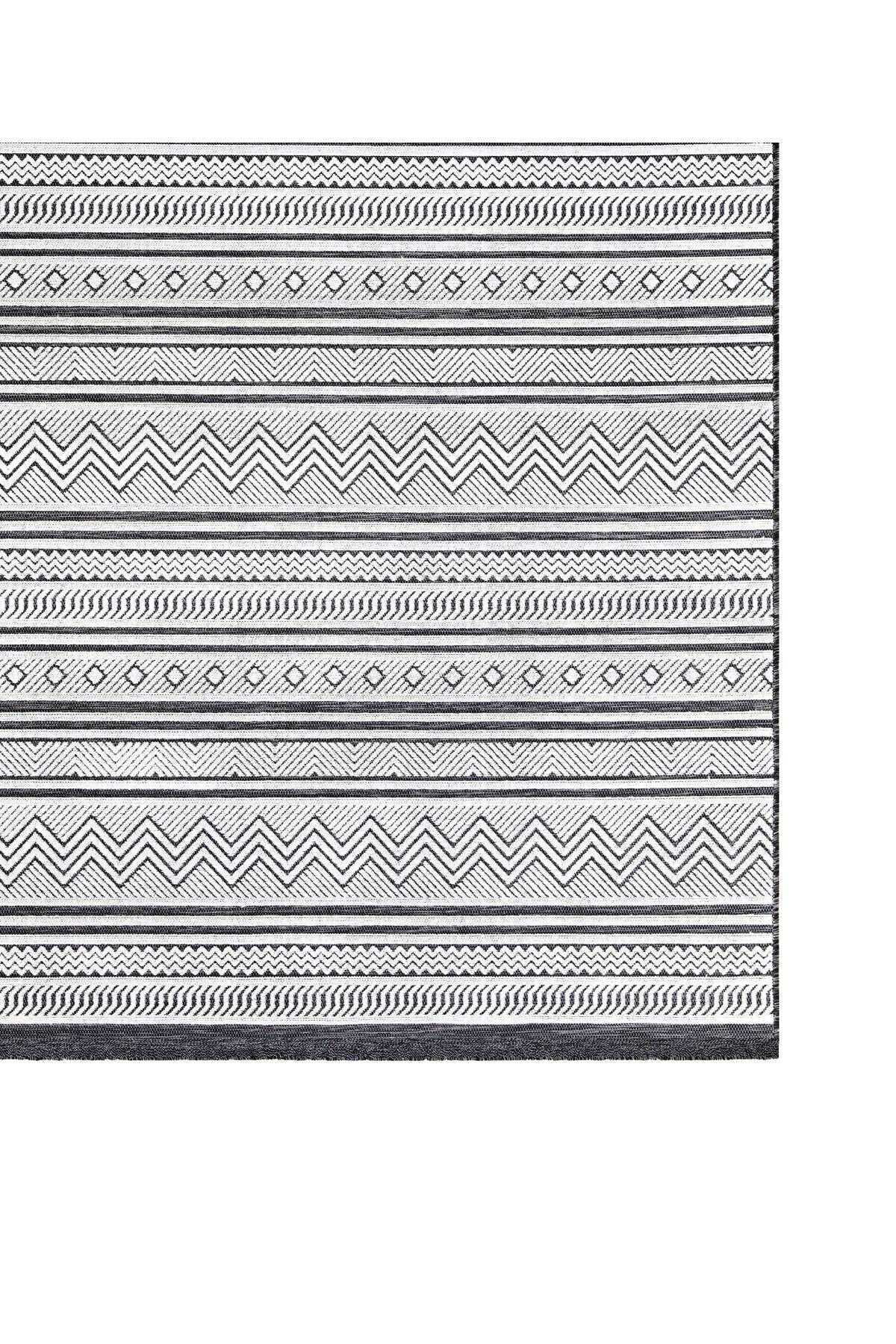 Koza Meridyen Siyah Halı Kilim Balkon Teras Bahçe Salon Koridor Makine Halısı 65294