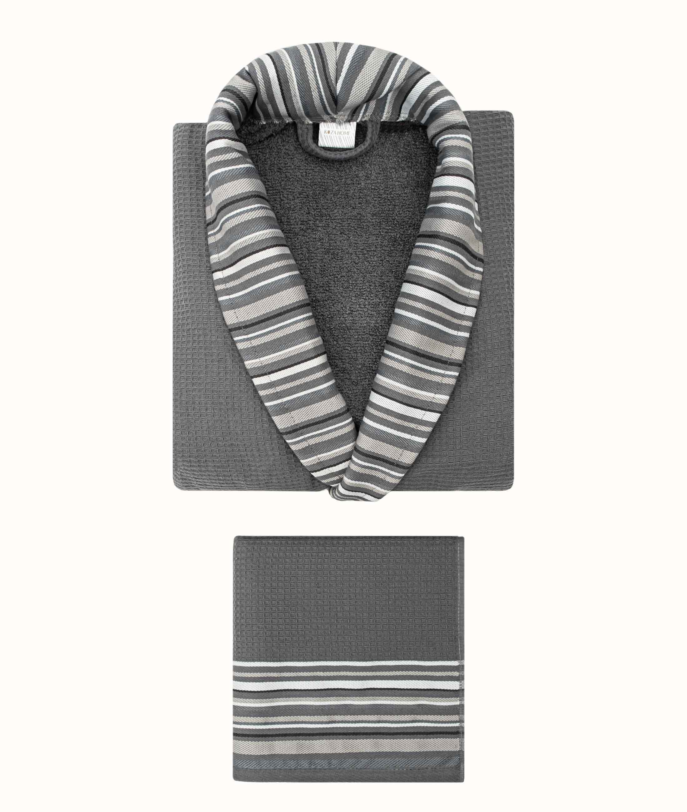 Limira 2'li Set Antrasit Pamuk 1 Bornoz L-XL 1 Çeyiz Havlu 50x90 2234