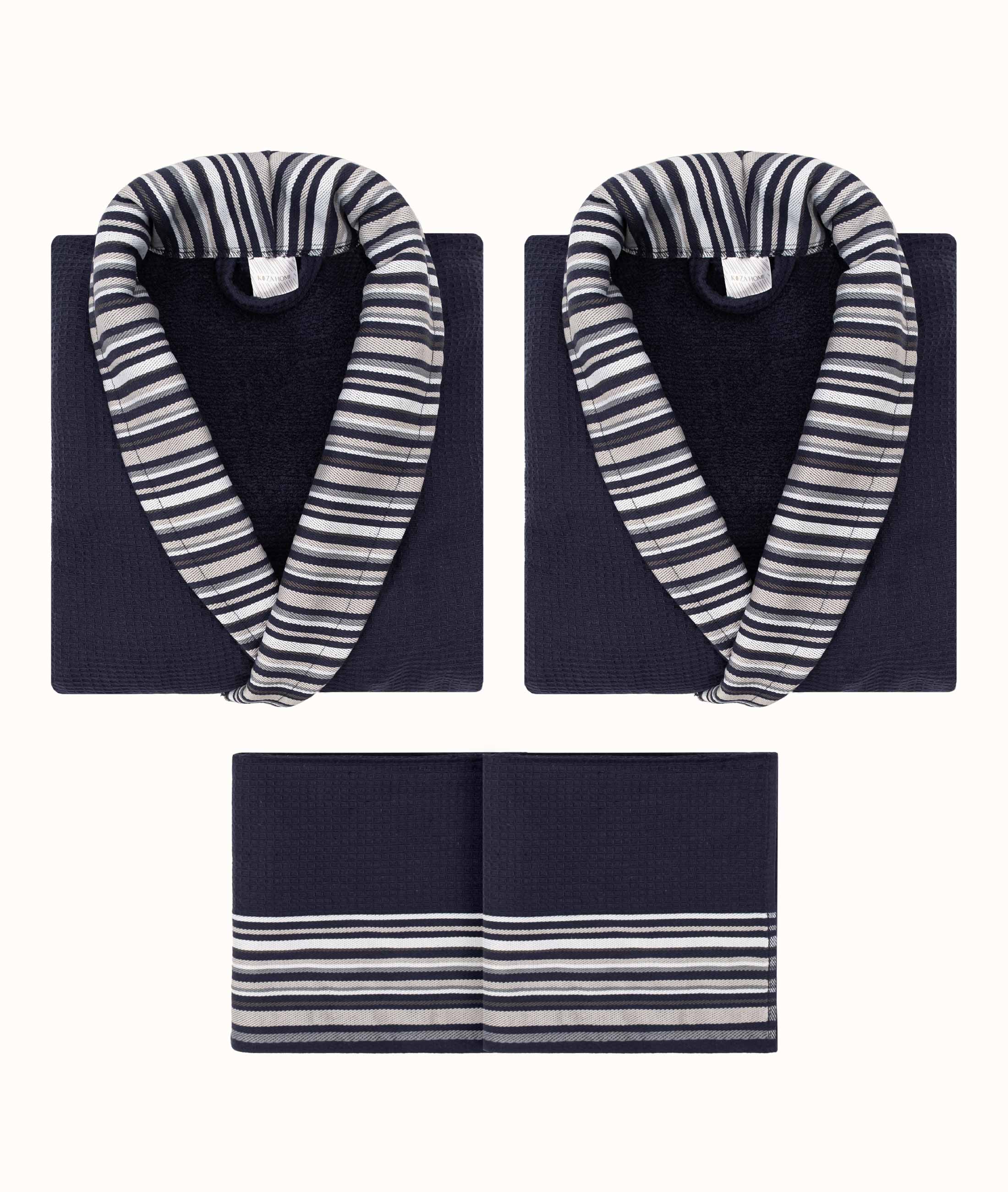 Limira 4'lü Set Lacivert Pamuk 2 Bornoz (1 S-M)-(1 L-XL) 2 Çeyiz Havlu 50x90 2241