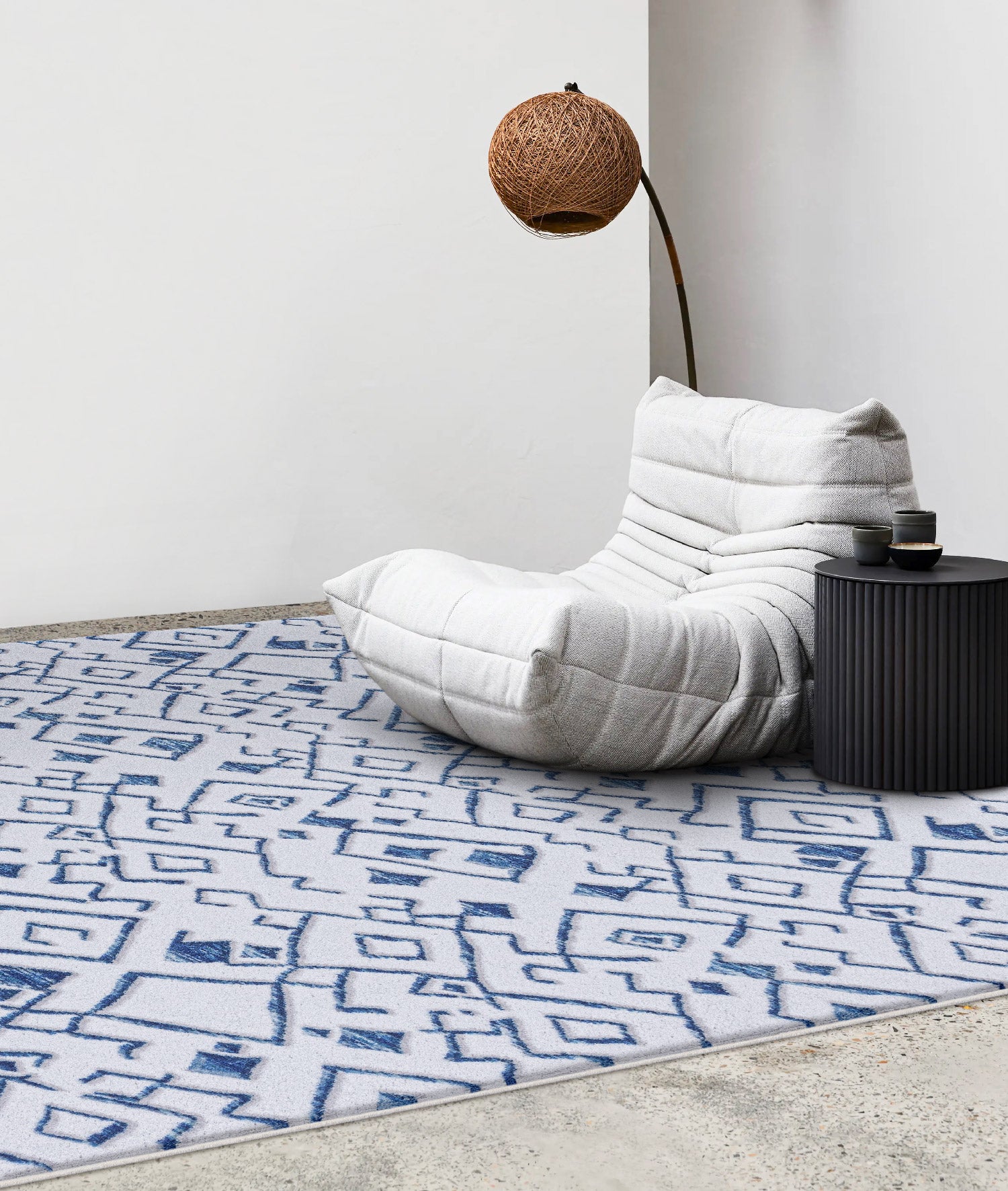 Maze Flux Mavi Desenli Peluş Halı 7451