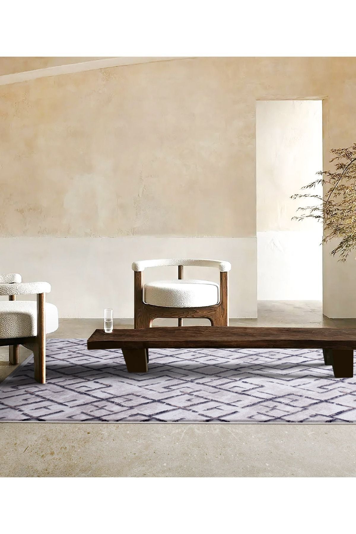 Maze Link Bakır Desenli Peluş Halı 7455