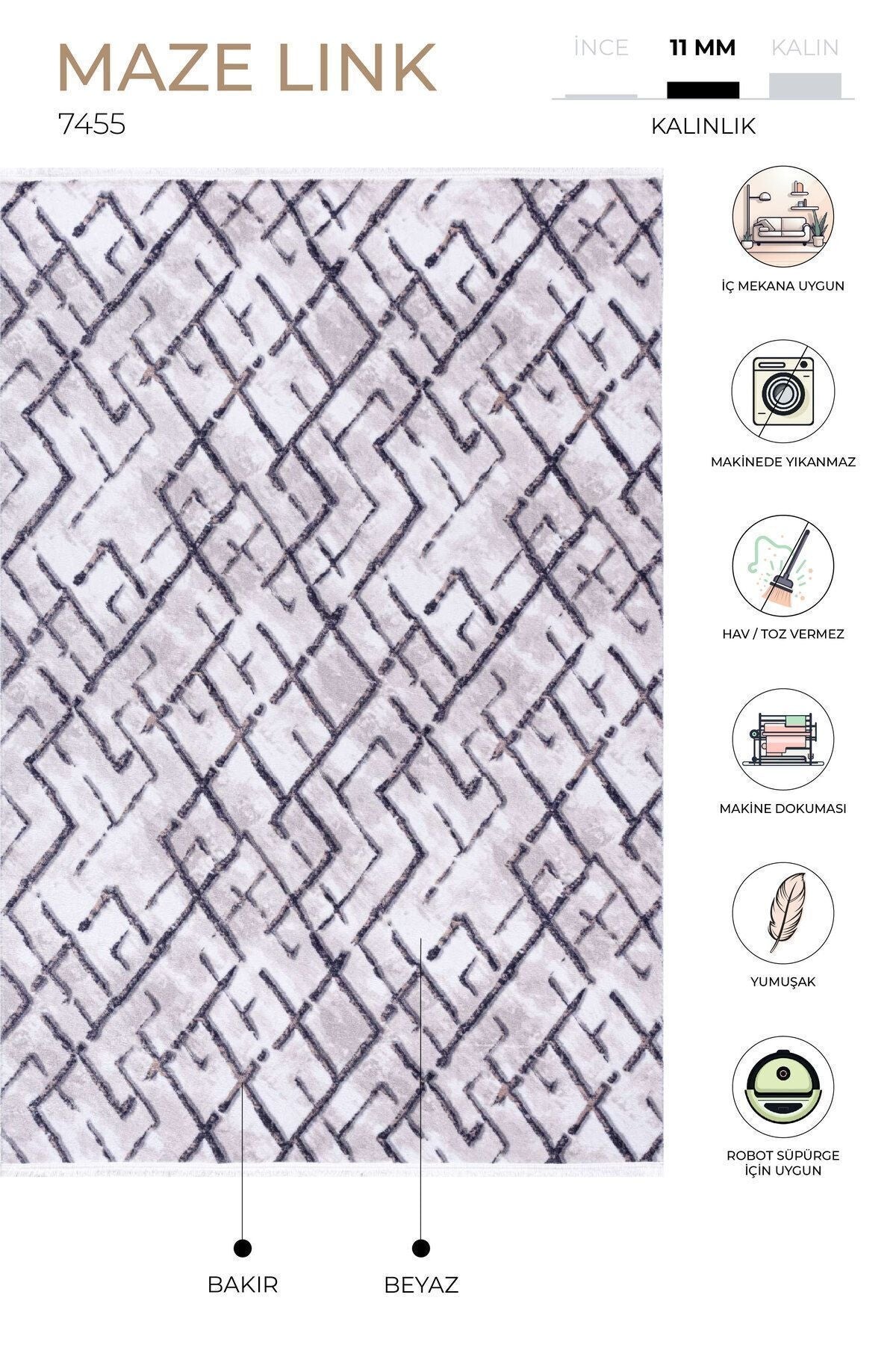 Maze Link Bakır Desenli Peluş Halı 7455