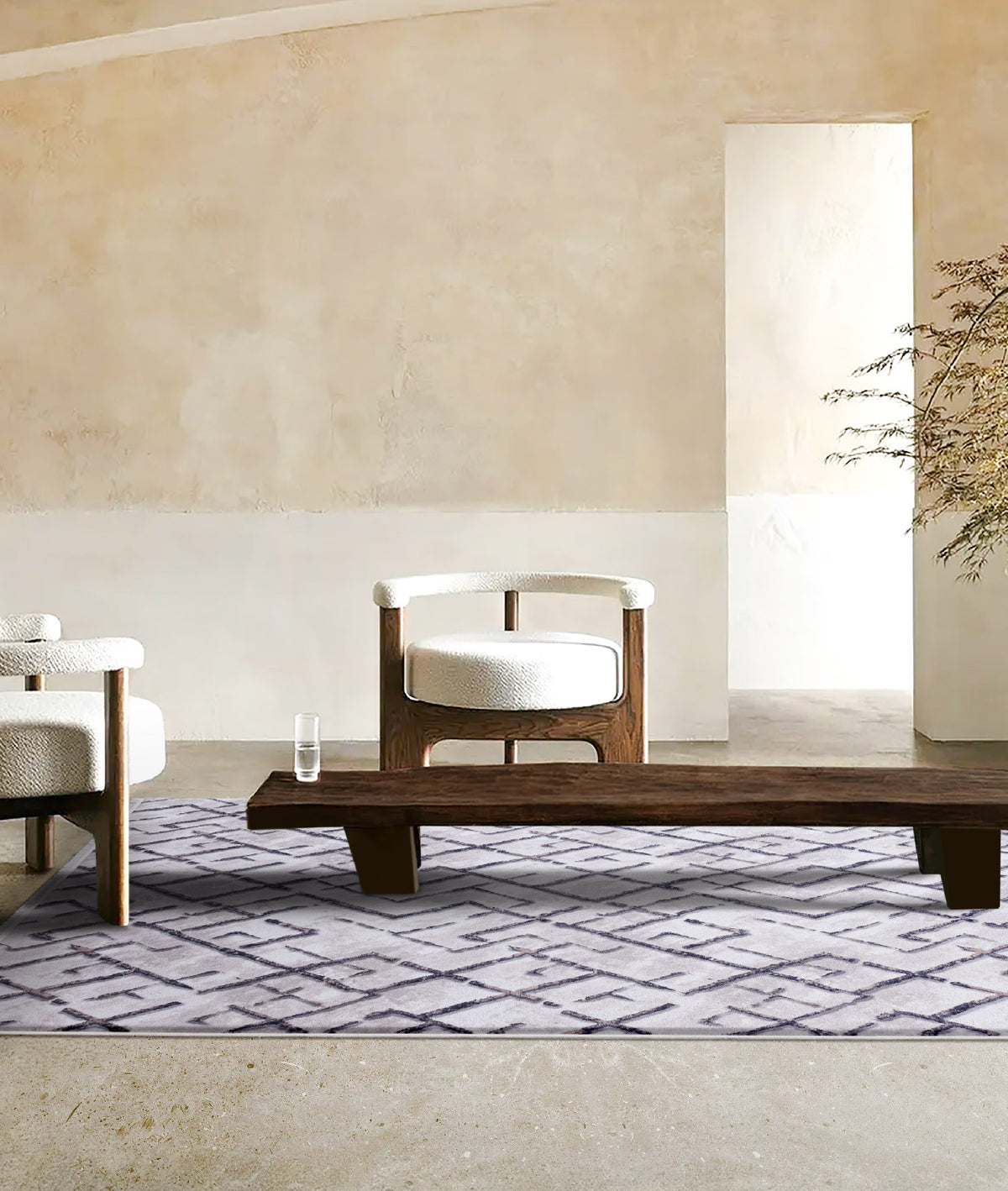 Maze Link Bakır Desenli Peluş Halı 7455