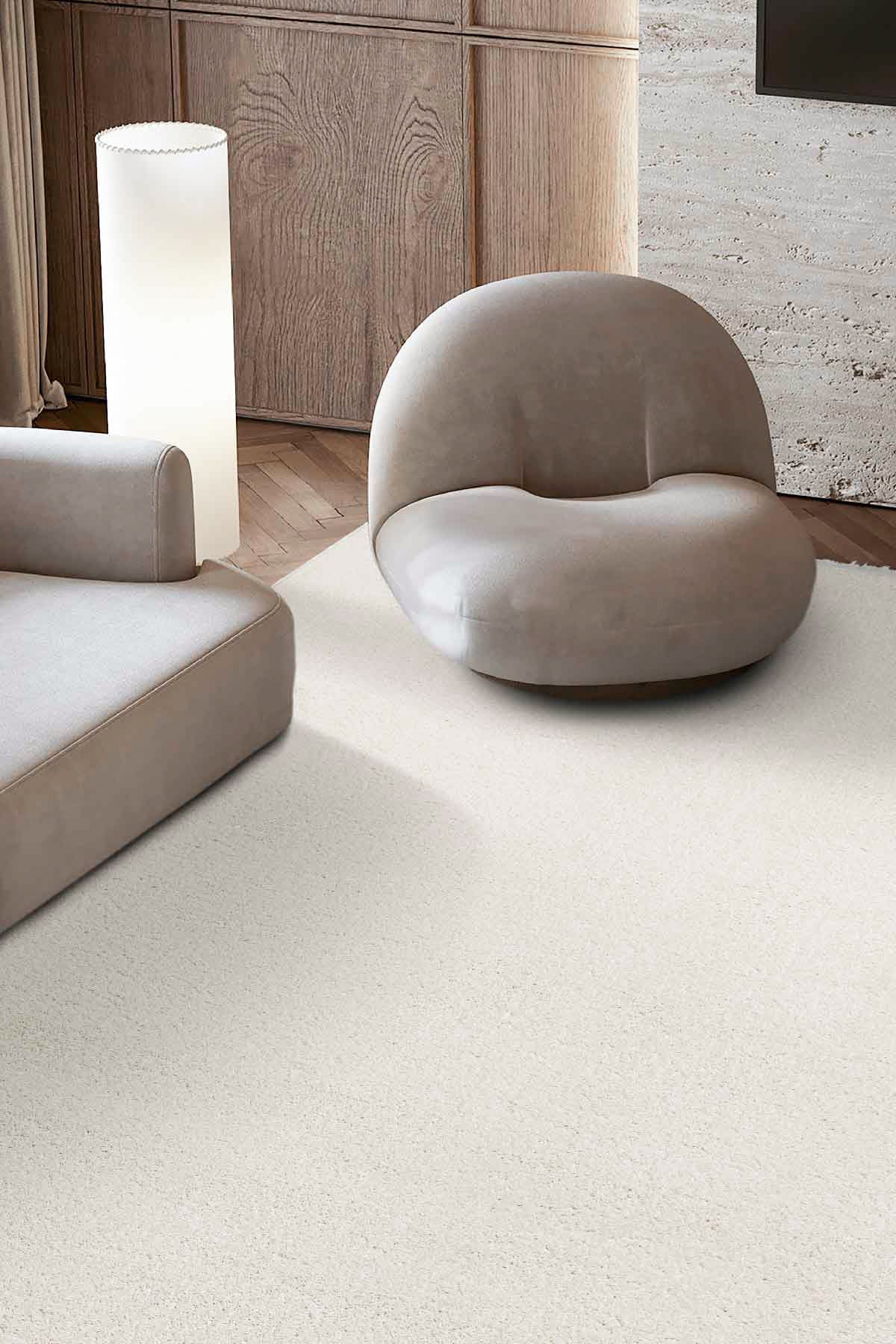 Maze Plain Ekru Kaymaz Taban Peluş Halı 19878