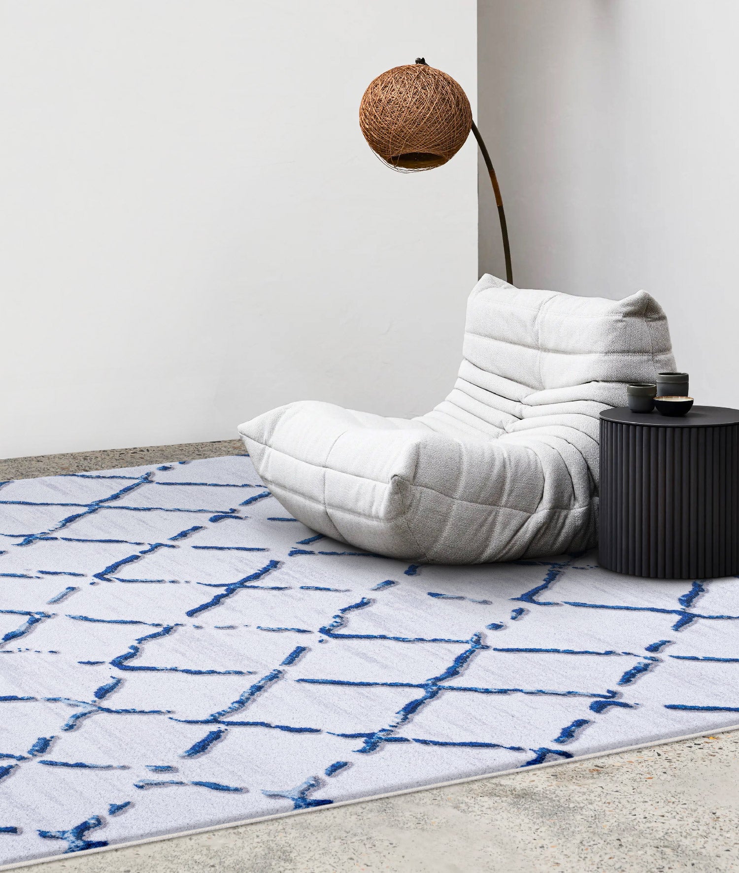 Maze Tile Navy Desenli Peluş Halı 7452