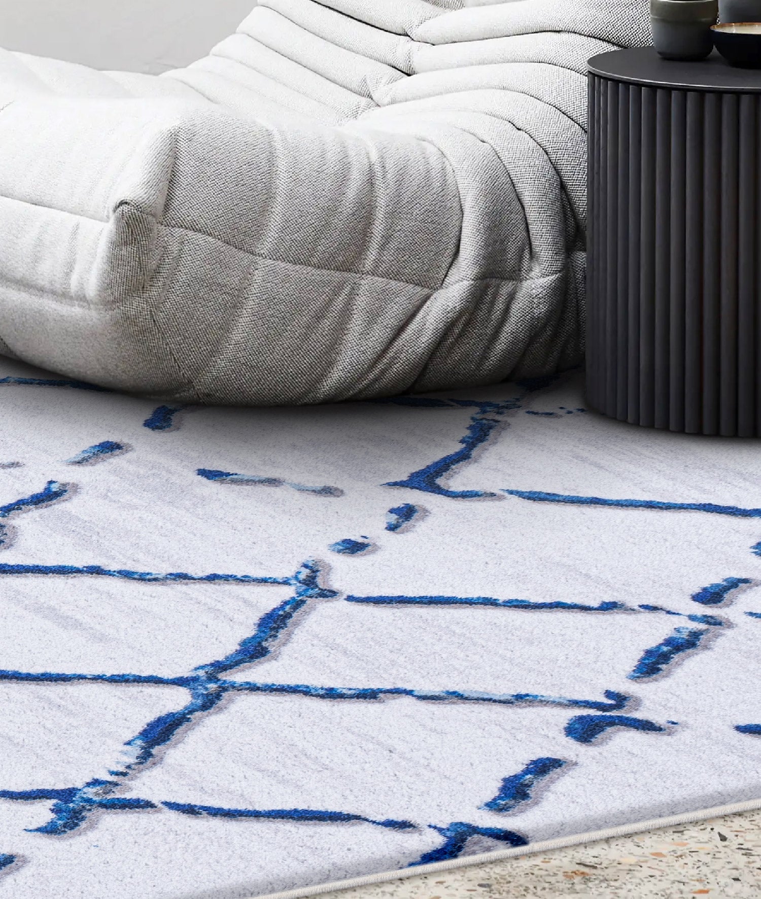 Maze Tile Navy Desenli Peluş Halı 7452