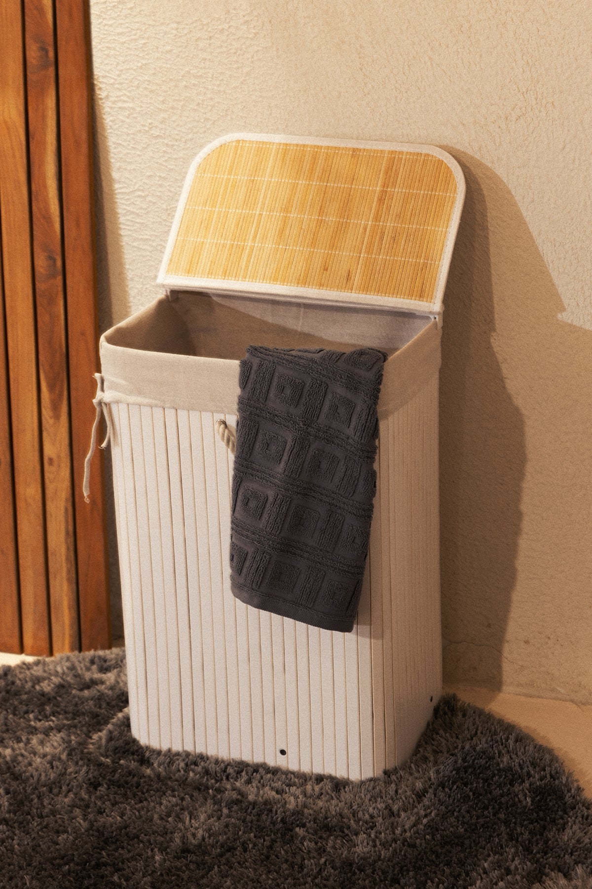 Meander Beyaz Bambu Çamaşır Sepeti 35x61 72Lt 5114