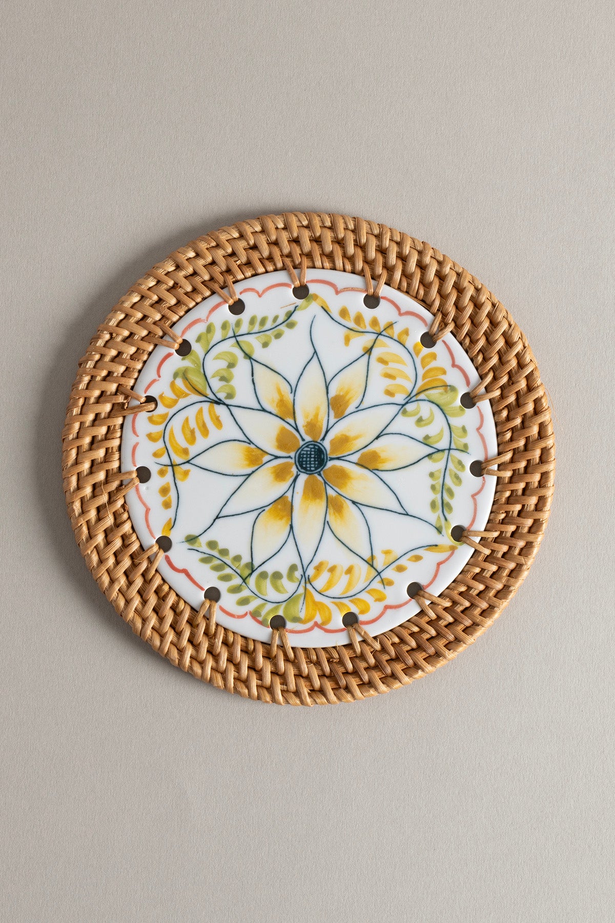 Meander Doğal Rattan El Yapımı Çerçeveli 16 cm. Turuncu Çiçek Desenli Nihale 9072