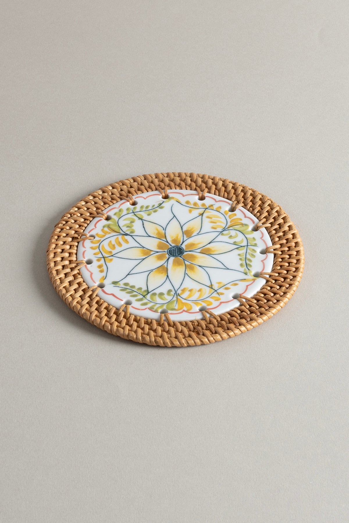 Meander Doğal Rattan El Yapımı Çerçeveli 16 cm. Turuncu Çiçek Desenli Nihale 9072