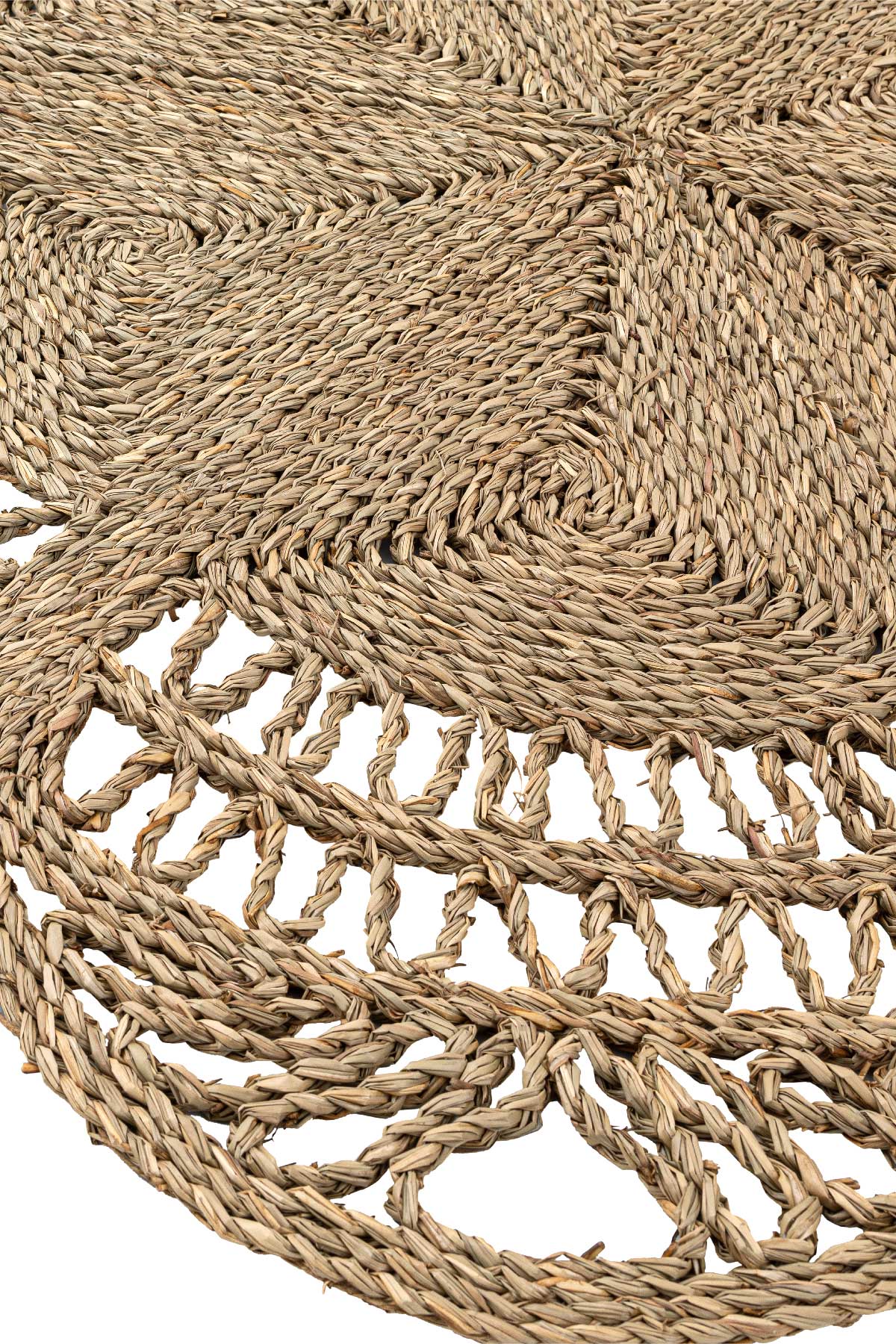 Meander El Yapımı Naturel Çiçek Desenli Deniz Sazı Yuvarlak Halı 120cm 8885