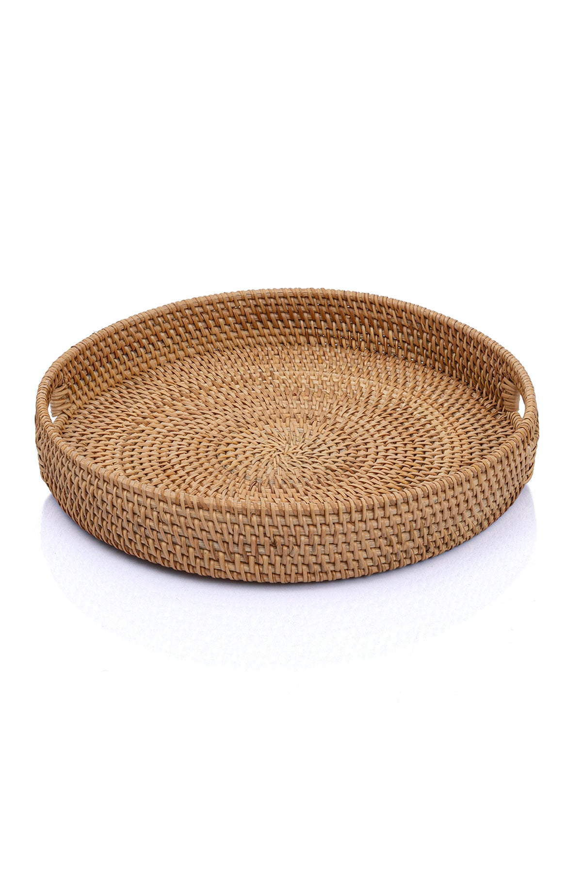 Meander El Yapımı Yuvarlak Büyük Boy Rattan Çok Amaçlı Kulplu Tepsi 35cm 8981