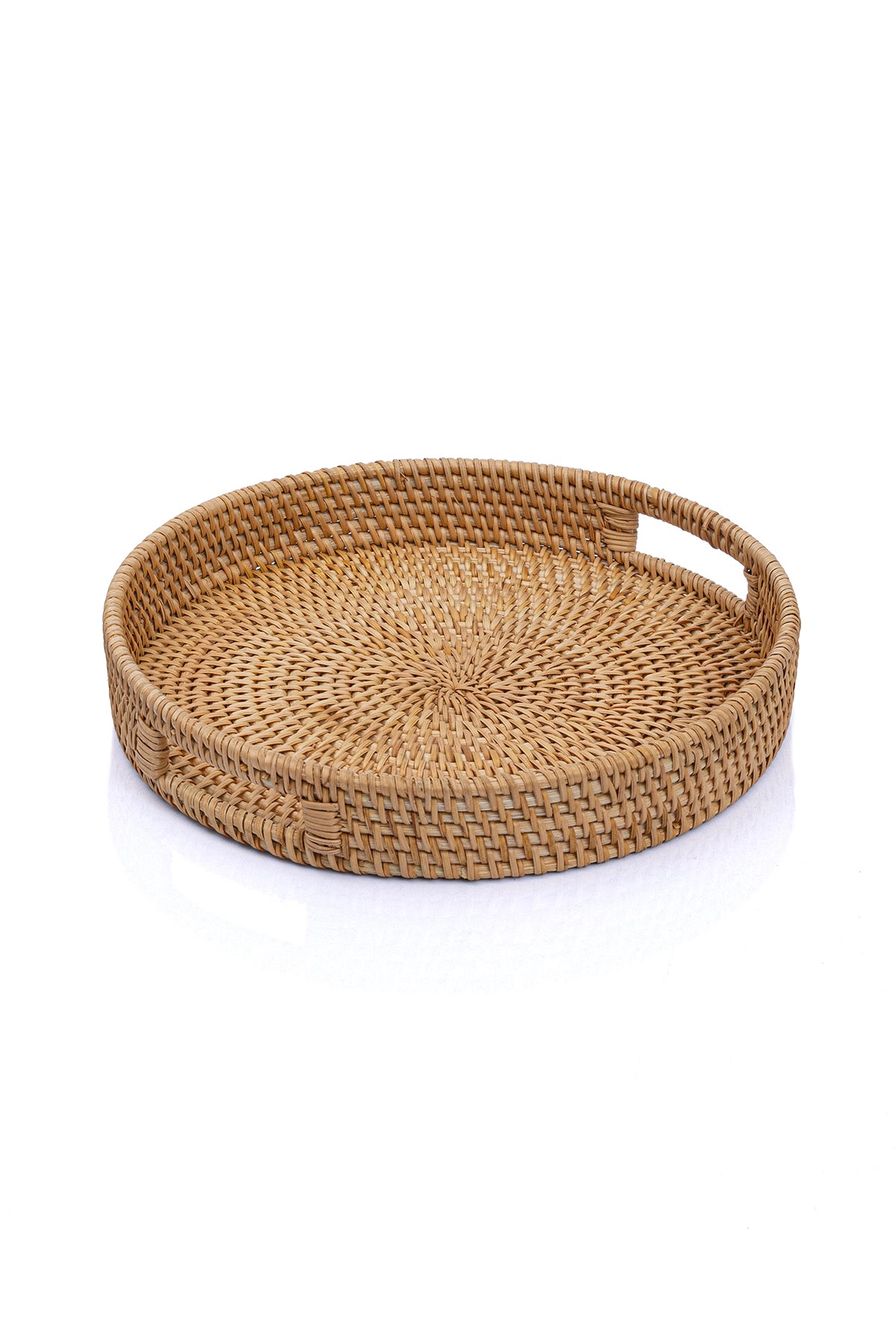 Meander El Yapımı Yuvarlak Küçük Boy Rattan Çok Amaçlı Kulplu Tepsi 30cm 8982
