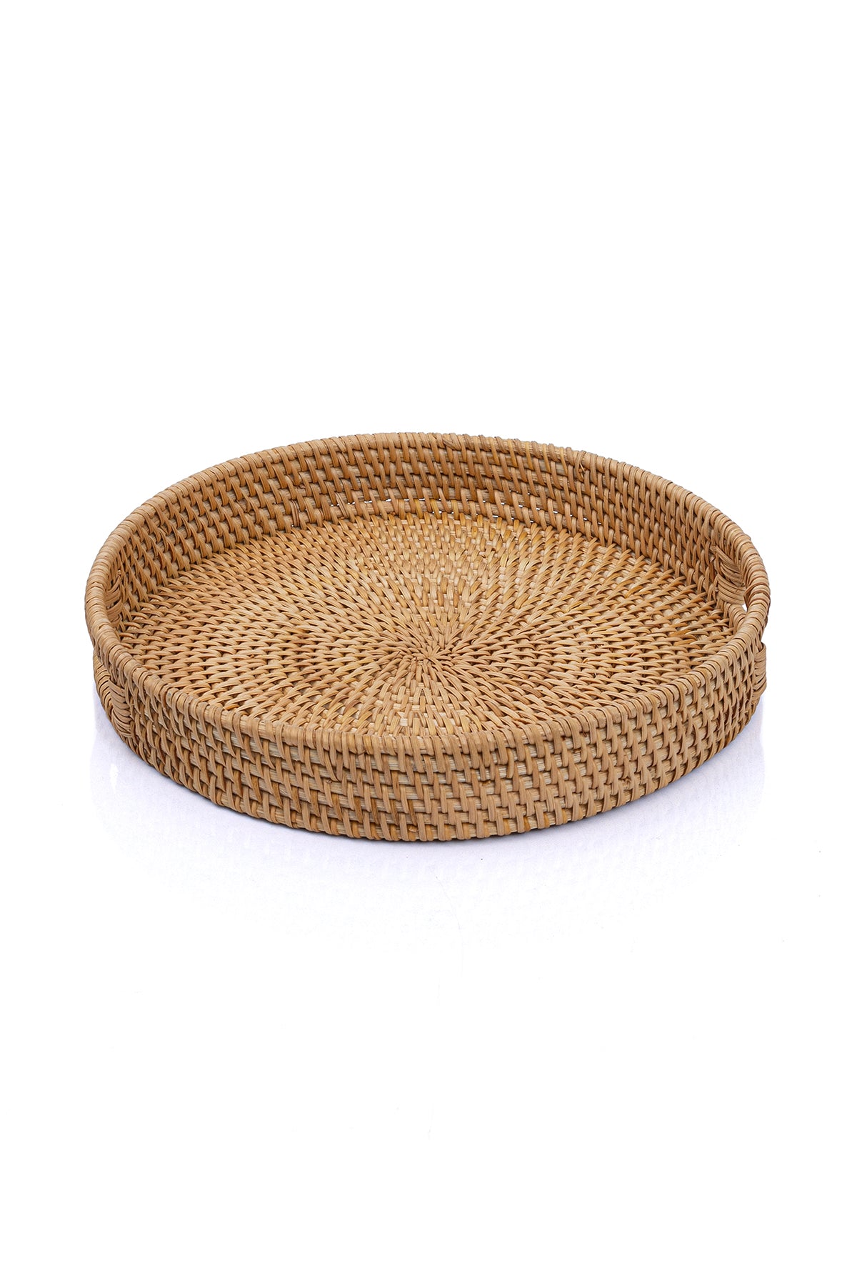 Meander El Yapımı Yuvarlak Küçük Boy Rattan Çok Amaçlı Kulplu Tepsi 30cm 8982