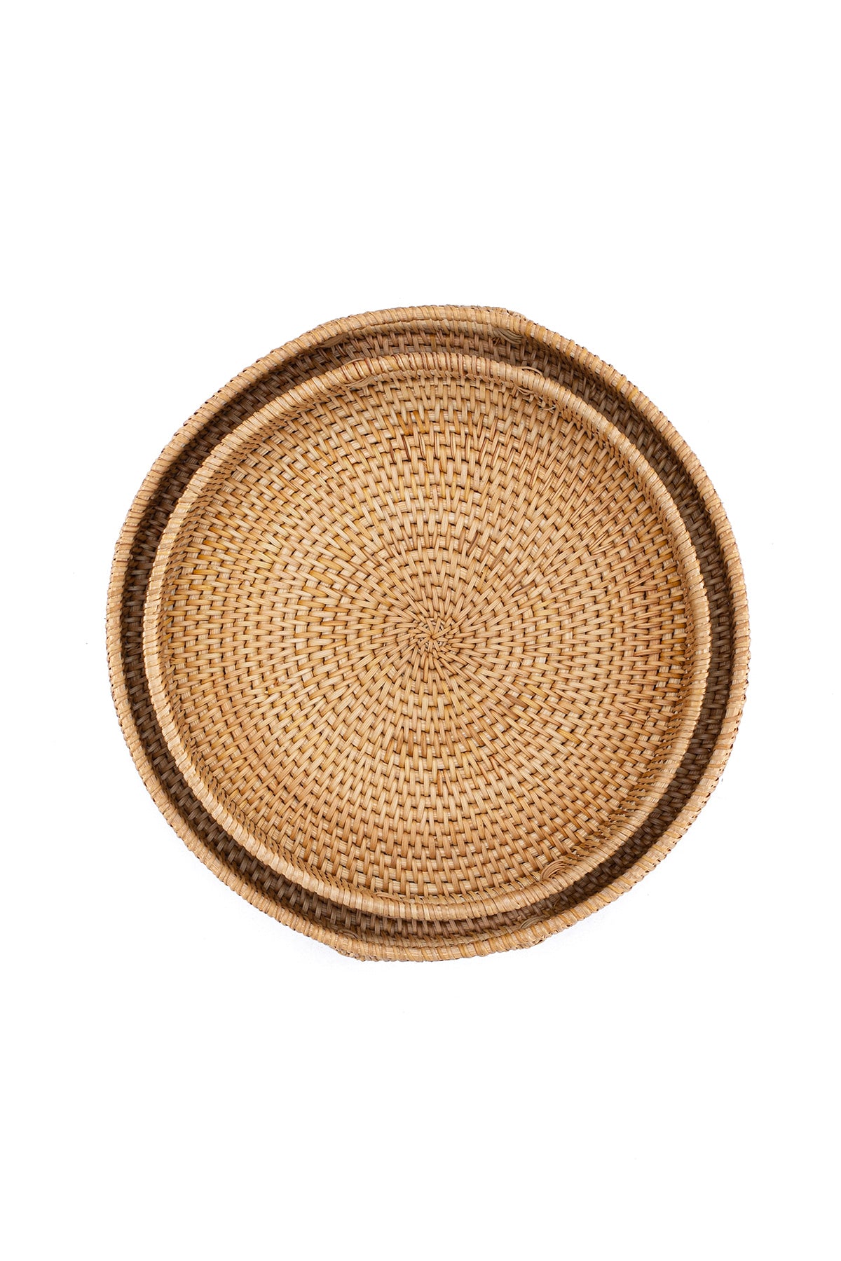 Meander El Yapımı Yuvarlak Küçük Boy Rattan Çok Amaçlı Kulplu Tepsi 30cm 8982