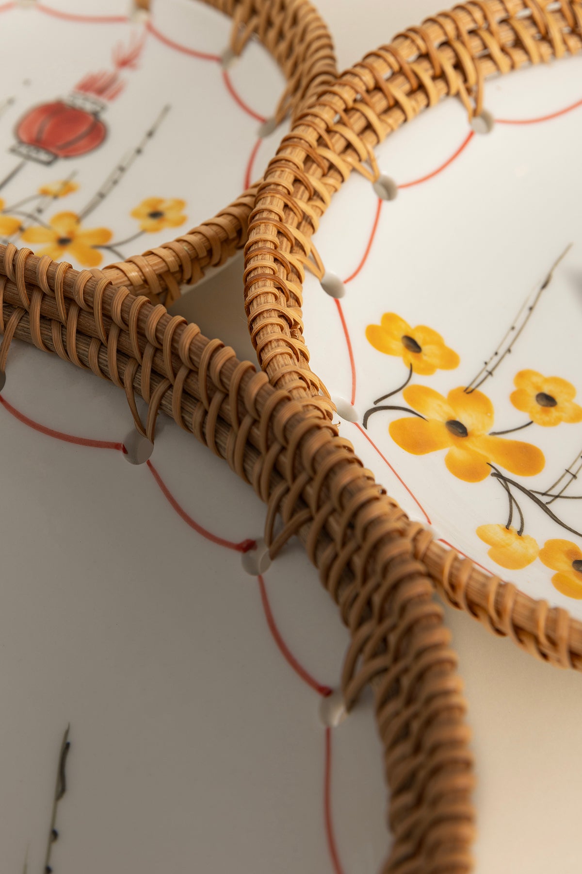 Meander Rattan Gelincik Çerçeveli El Yapımı Üçlü Seramik Kase 9063