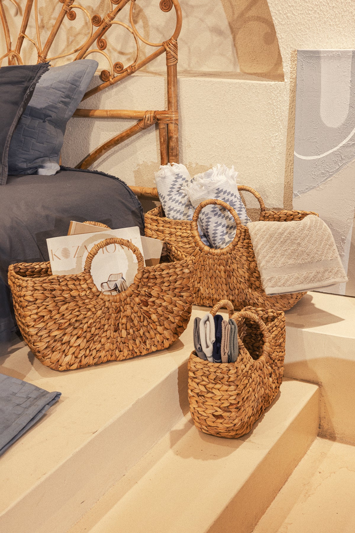 Meander Su Sümbülü Hasır Çanta 3 lü Set 5116